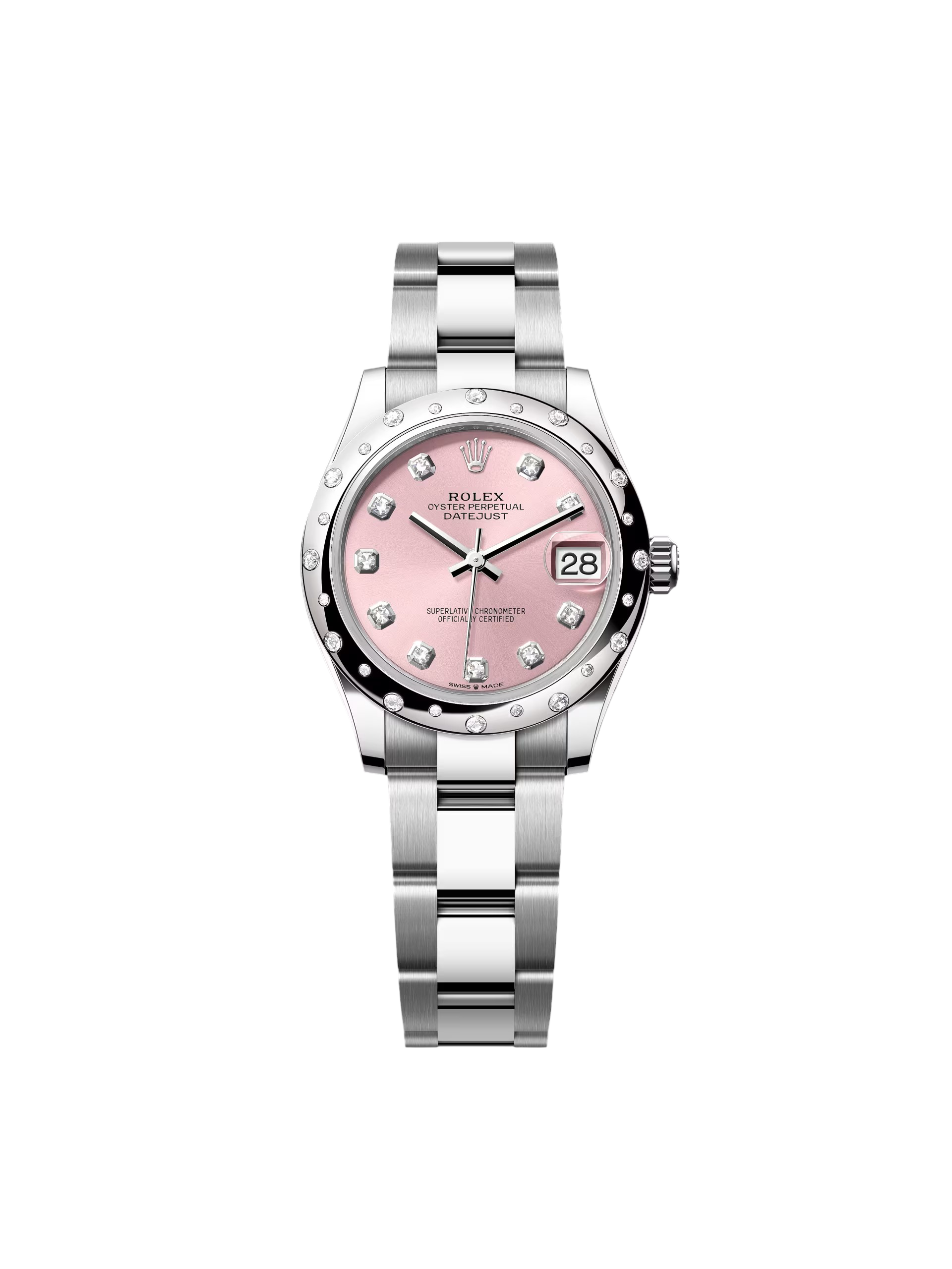 RLX Datejust m278344-0033/0034 Pink Dial 31mm Domed Diamond Oyster Watch