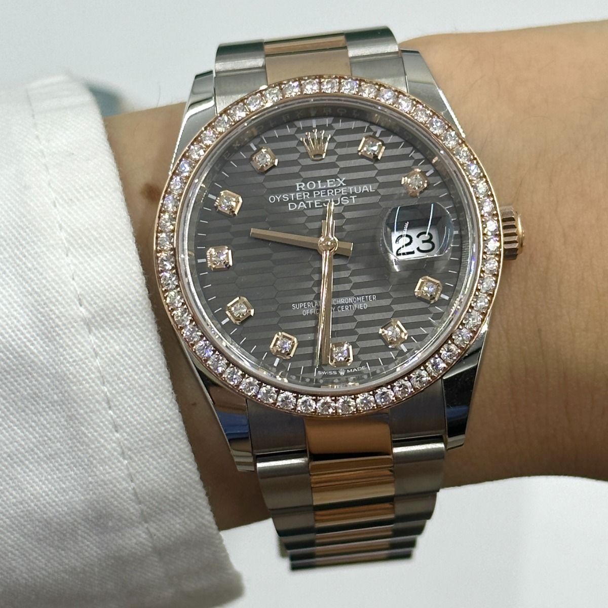 RLX  Datejust 36mm 126281 Slate Fluted Motif Diamond Dial Diamond Bezel and Oyster Bracelet