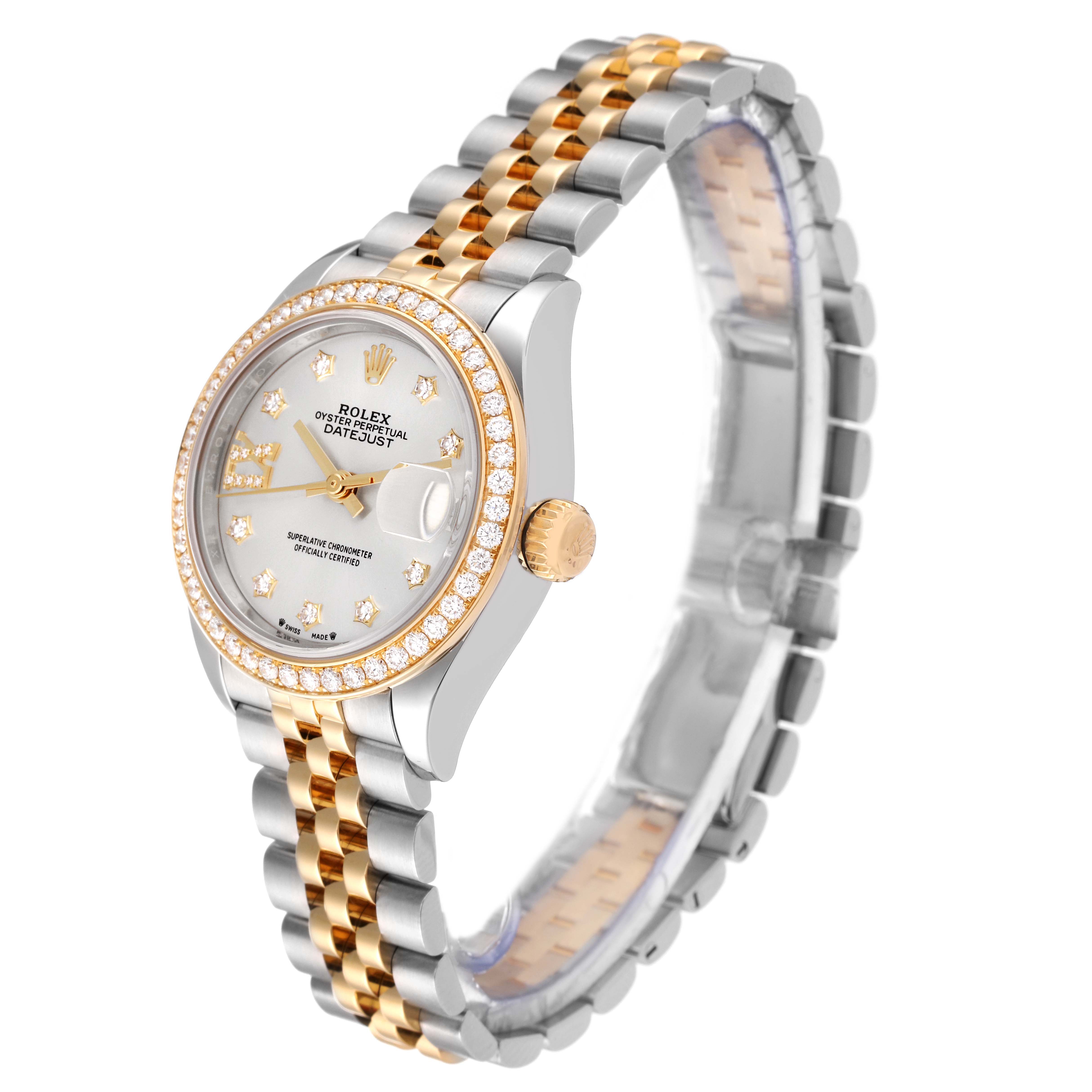 RLX Lady-Datejust 28mm 279383RBR Silver Diamond Dial Yellow Rolesor Oyster Bracelet