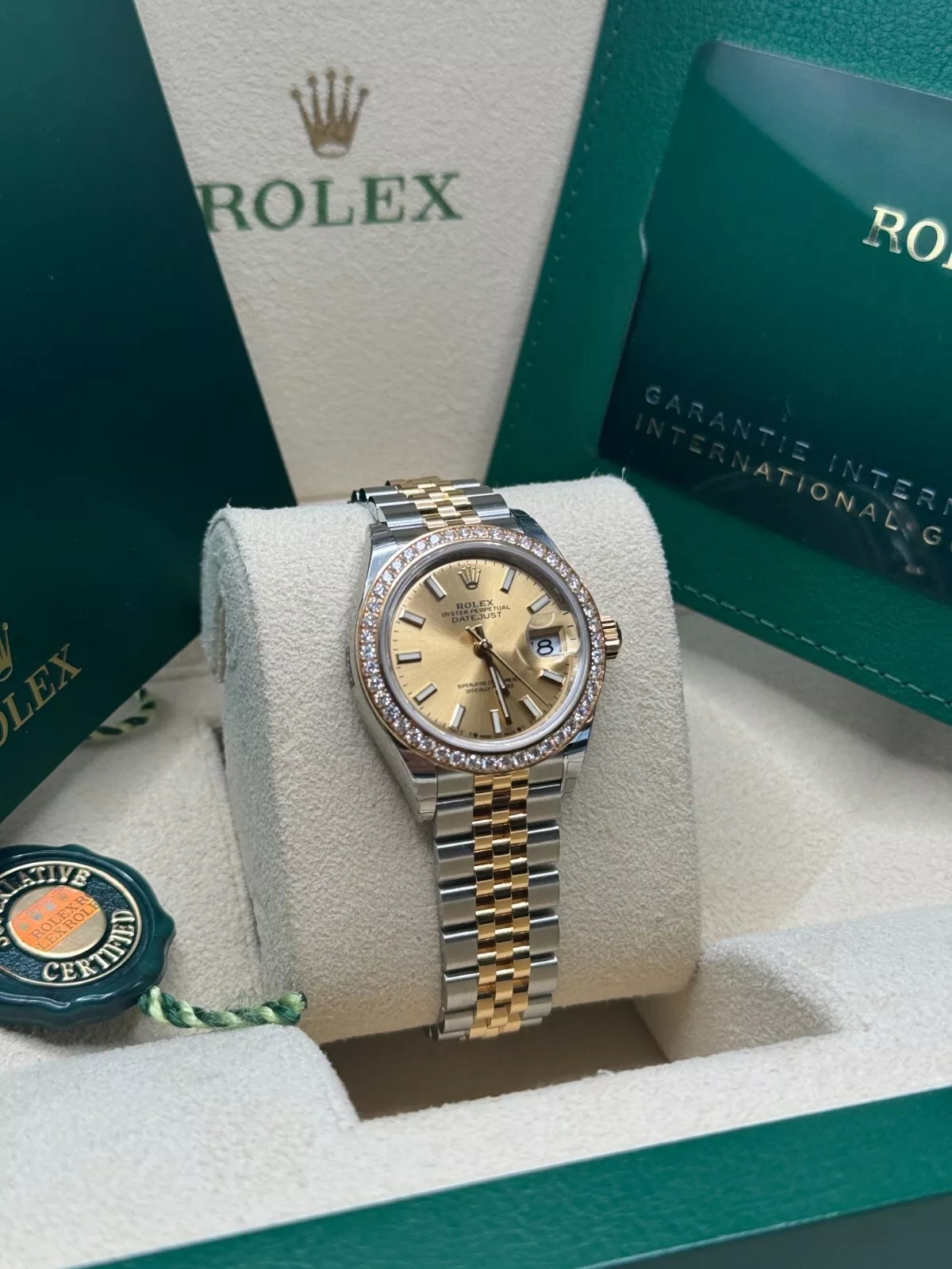 RLX Lady-Datejust 28mm 279383RBR Champagne Dial Yellow Rolesor Oyster Bracelet