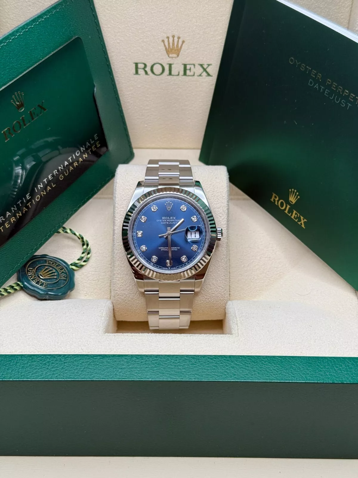 RLX  Datejust 41mm 126334 Blue Diamond Oyster Stainless Steel Mens Watch