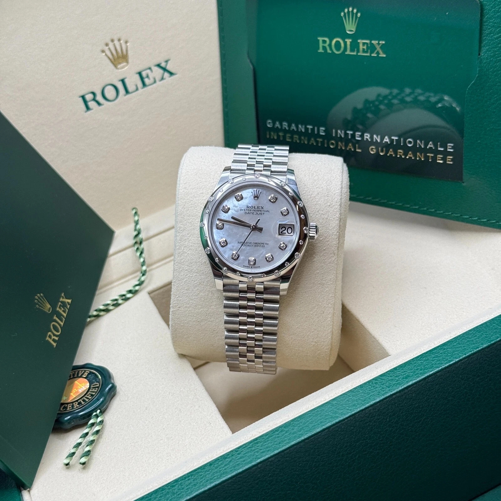 RLX Datejust m278344-0005/0006 Mother-of-Pearl Dial 31mm Domed Diamond Oyster Watch