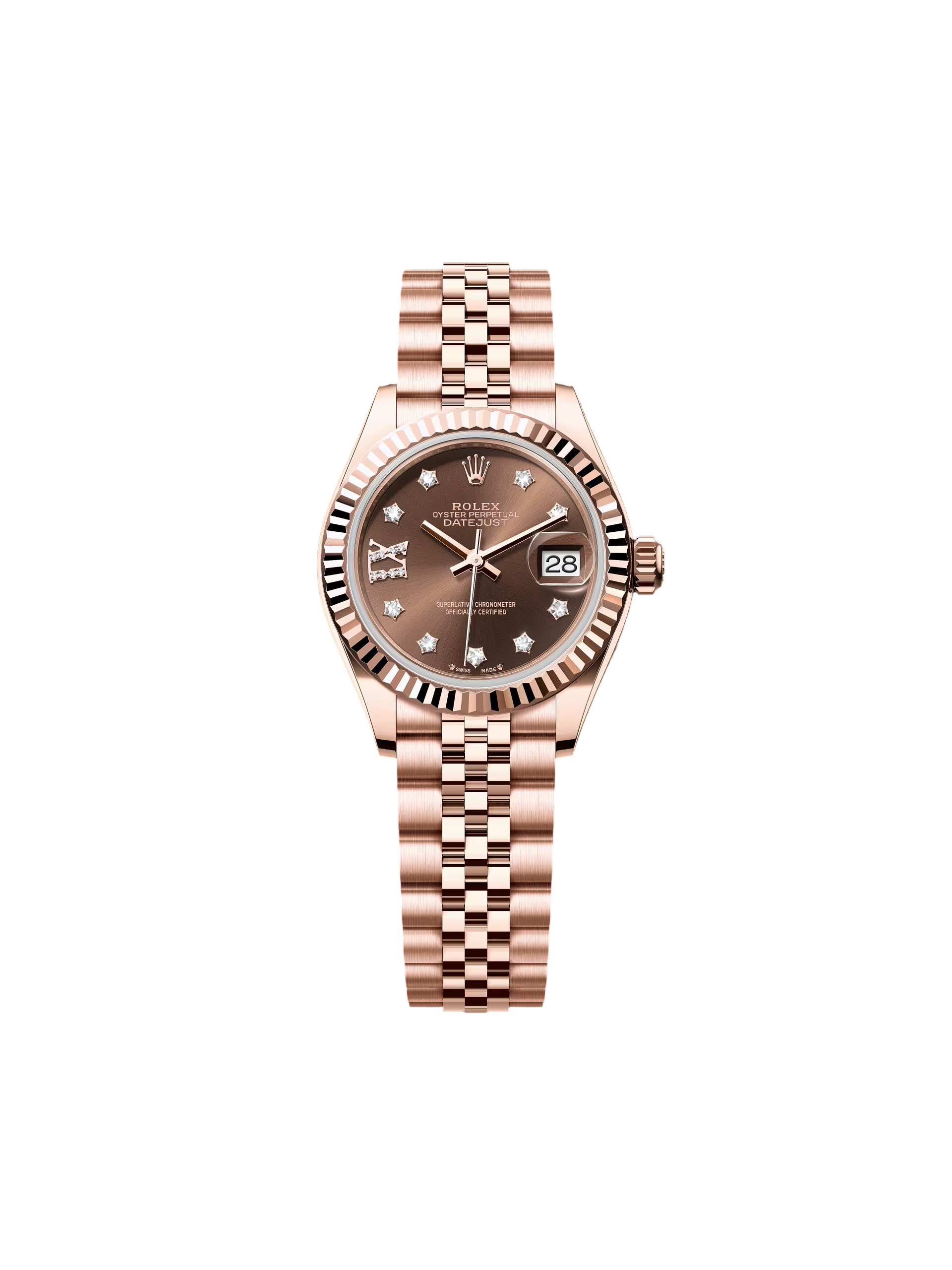 RLX Lady-Datejust 28mm 279175 Chocolate Diamond-Set Dial President Everose Gold