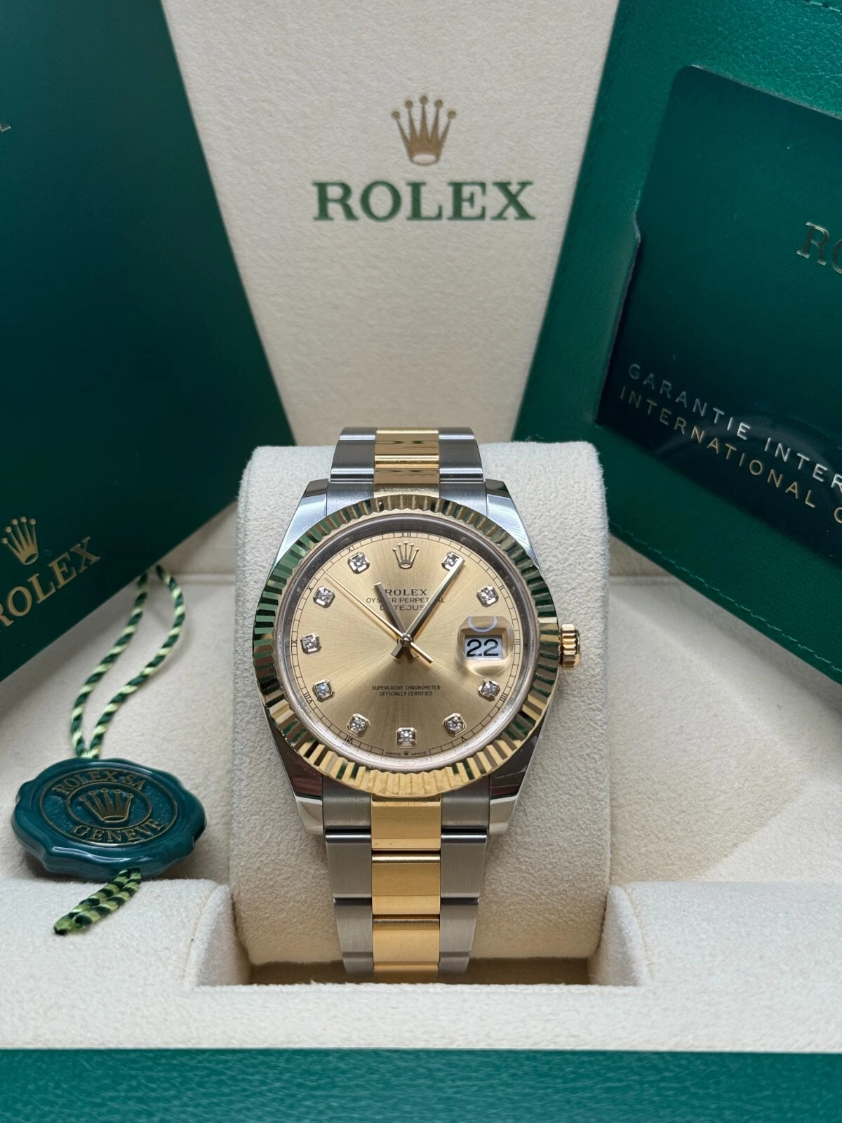 RLX  Datejust 41mm Two-Tone Yellow Gold Fluted Bezel Champagne Diamond Dial Oyster - 126333