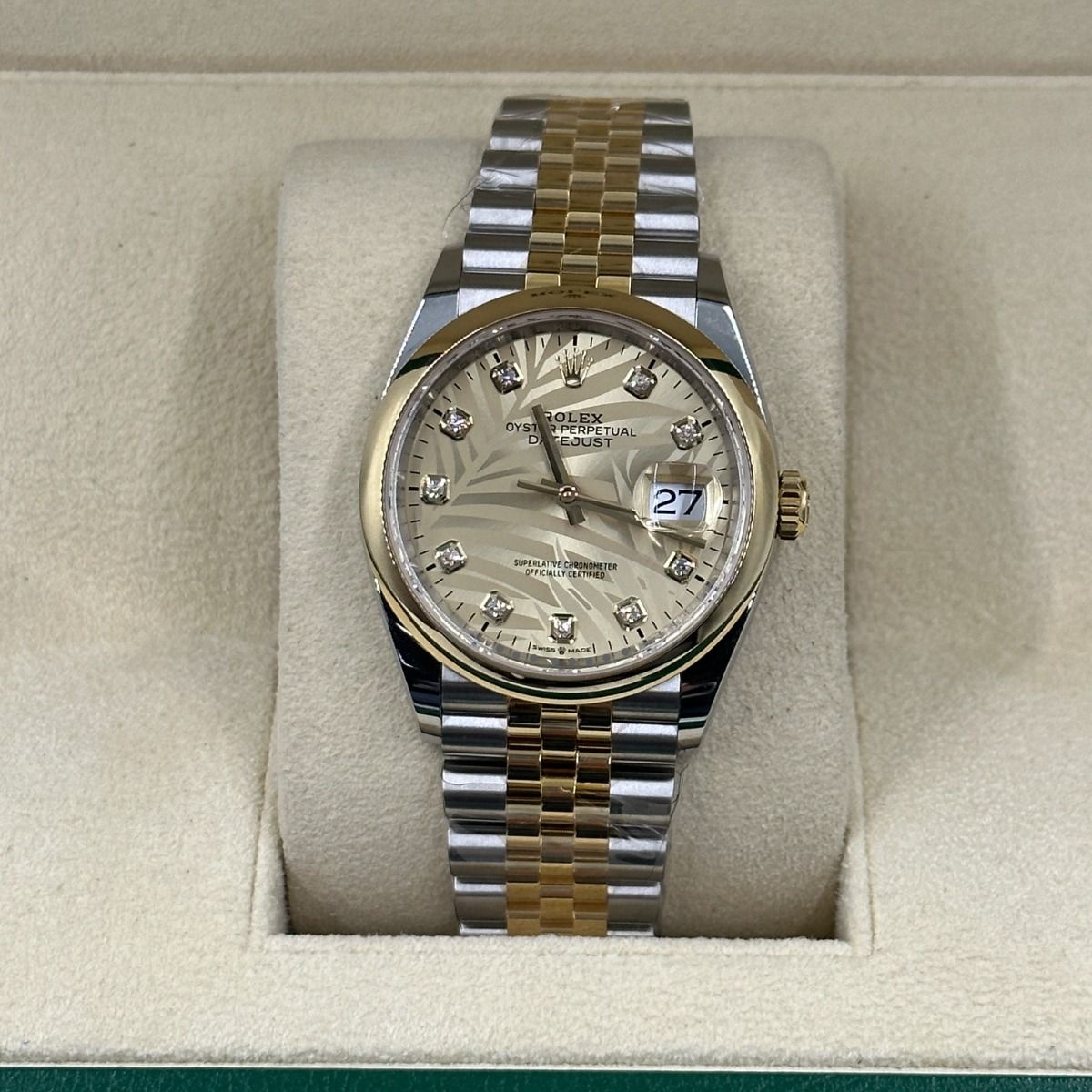 RLX  Datejust 36mm 126203 Golden Palm Dial Domed Bezel Oyster Bracelet
