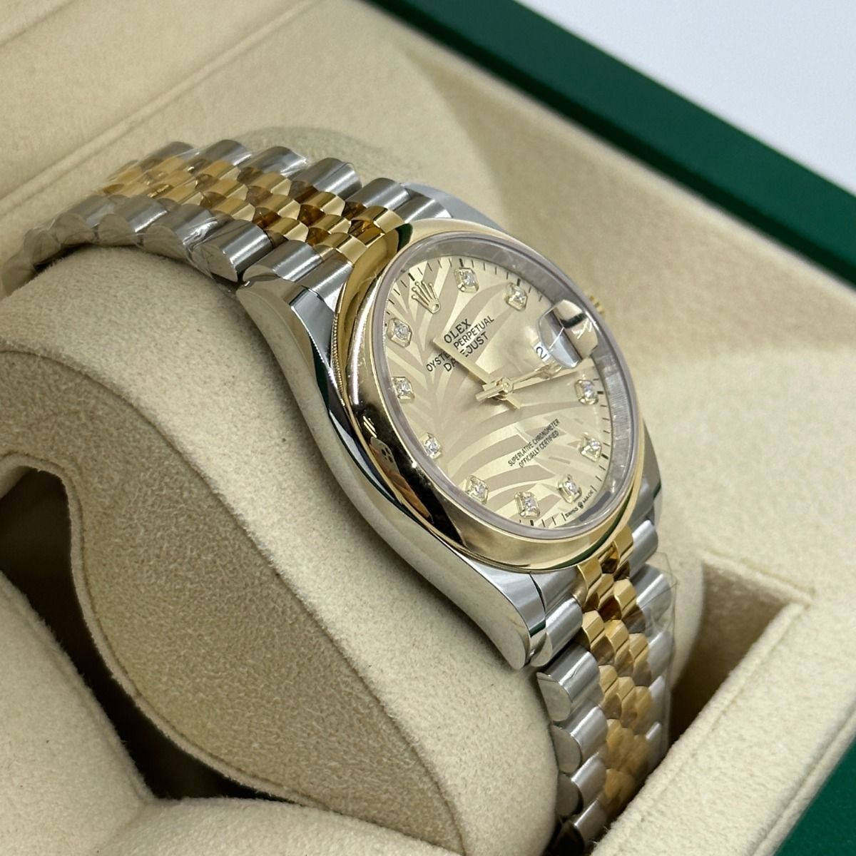 RLX  Datejust 36mm 126203 Golden Palm Dial Domed Bezel Oyster Bracelet
