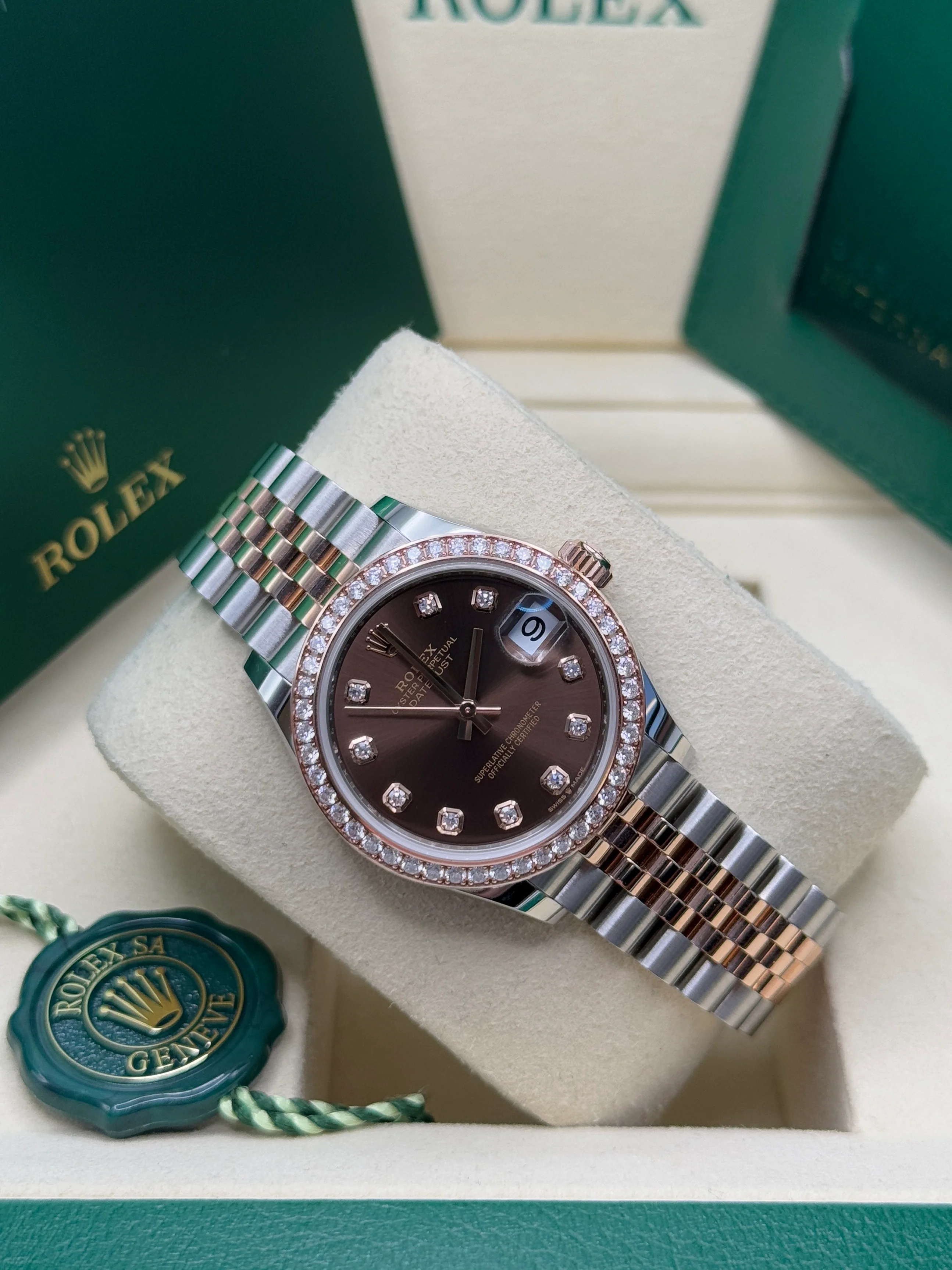 RLX Datejust m278381-0027/0028 Chocolate Diamond 31mm Dial Diamond-Set Bezel and Oyster Bracelet Watch