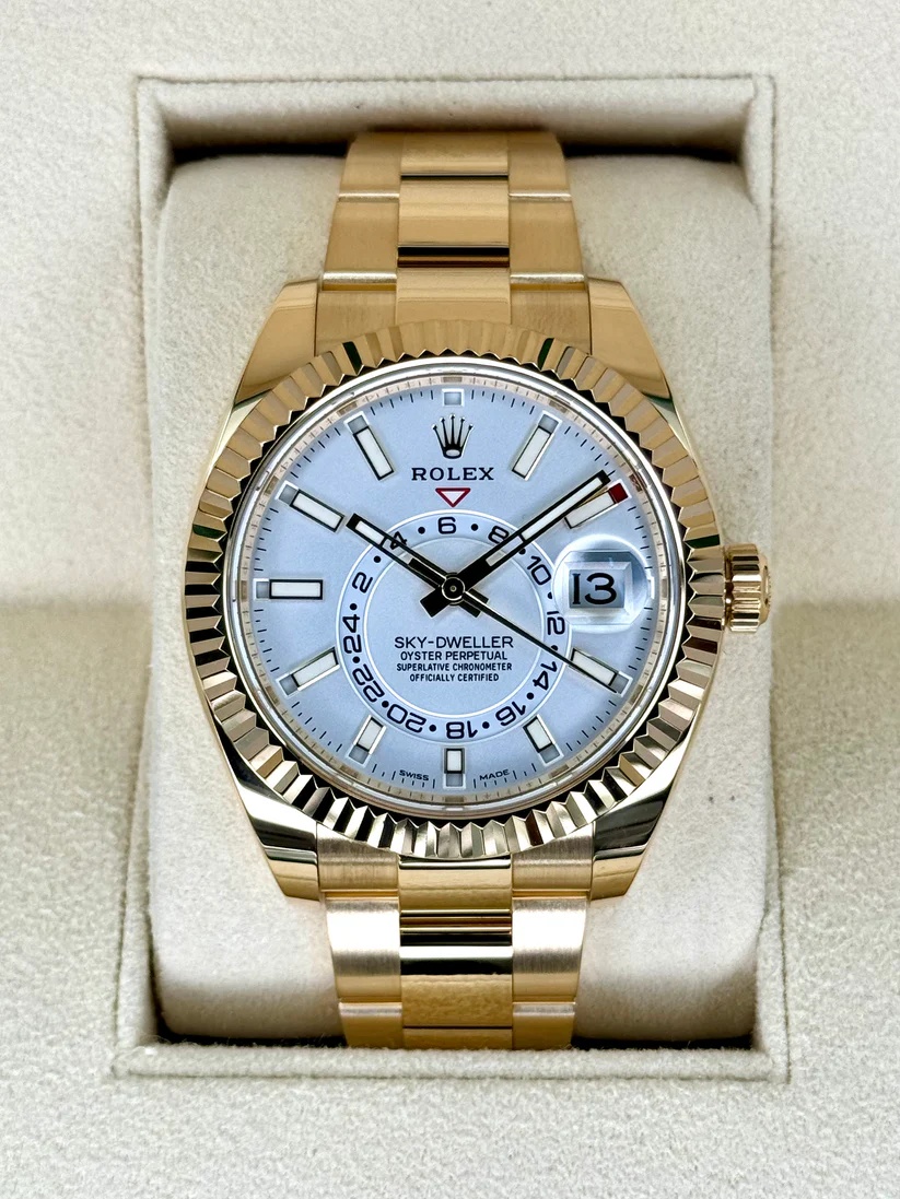 RLX  Sky-Dweller 42mm 336938-0003/0006 Yellow Gold White Dial Jubilee