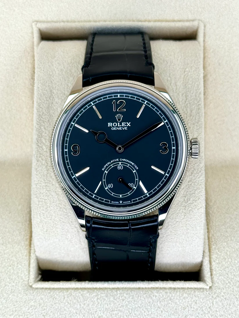 Rolex 1908 White Gold Black Dial Black Alligator Strap - 52509-0002