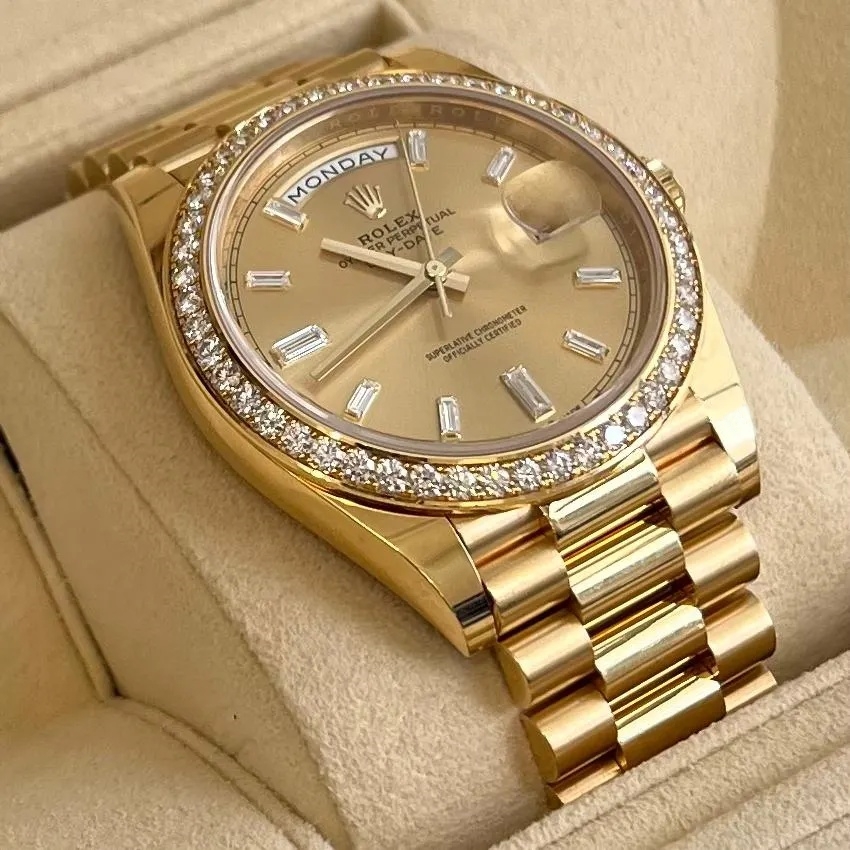 RLX Day-Date 40mm Champagne Diamond Dial and Bezel Yellow Gold President Bracelet 228348RBR-0002