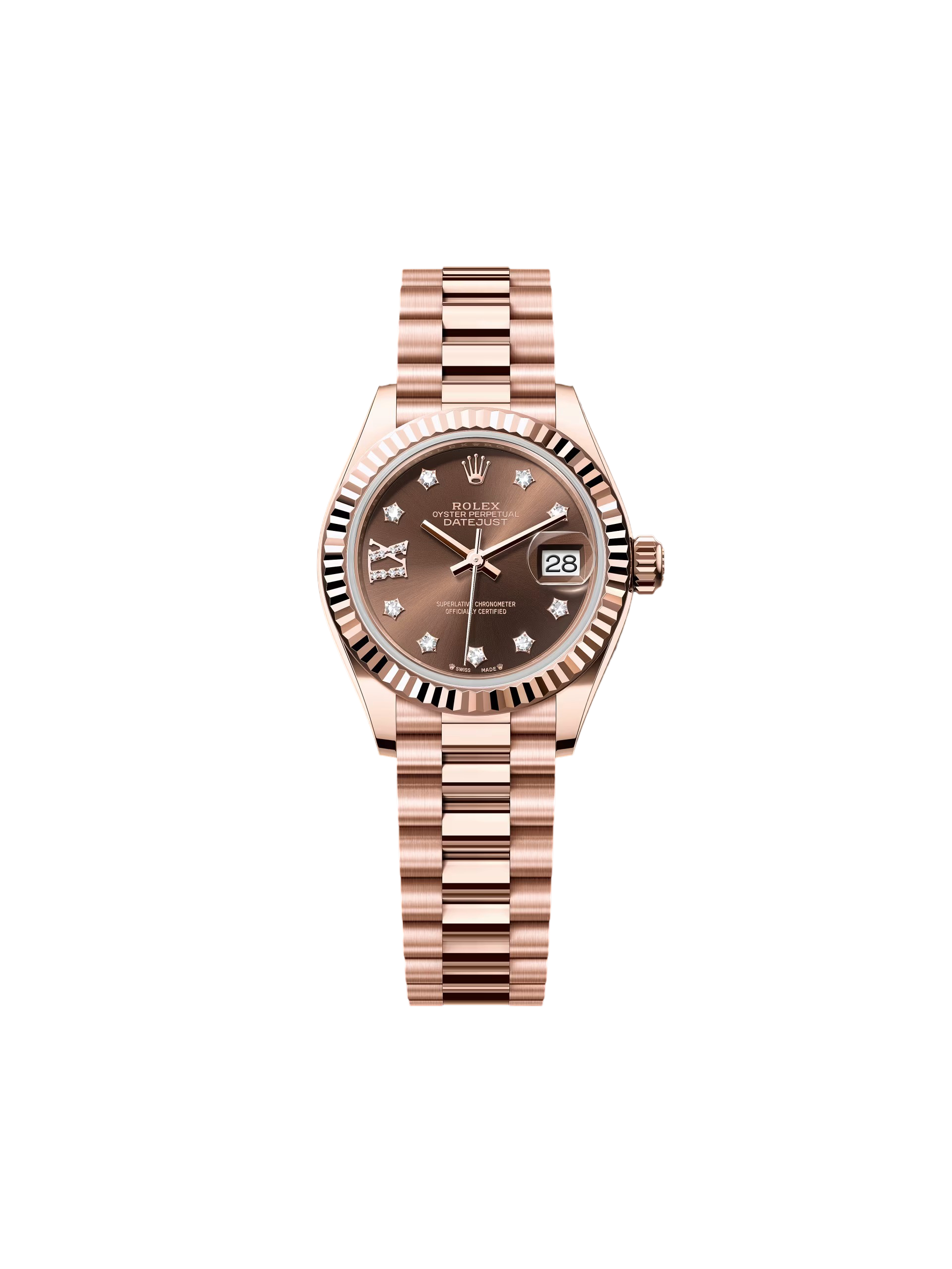 RLX Lady-Datejust 28mm 279175 Chocolate Diamond-Set Dial President Everose Gold
