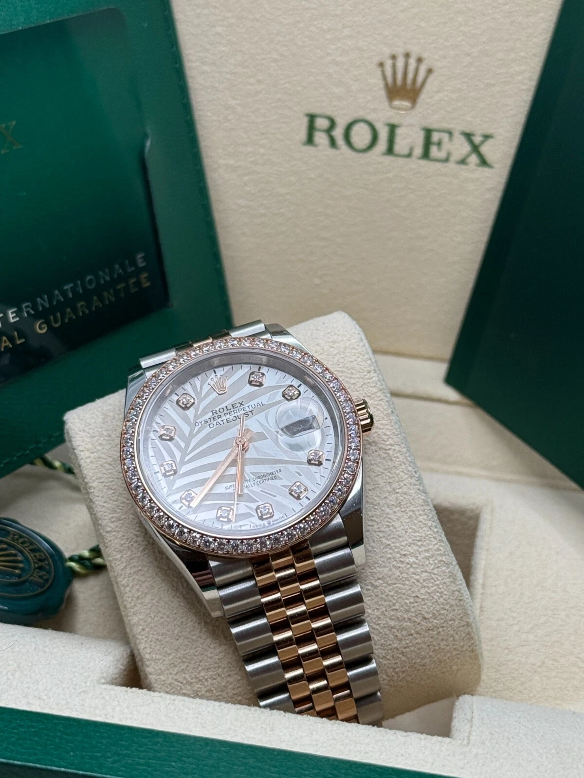 RLX  Datejust 36mm 126281 Silver Palm Motif Diamond Dial Oyster Bracelet