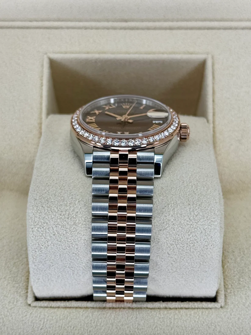 RLX Datejust m278381-0005/0006 Chocolate Roman Diamond 31mm Dial Diamond-Set Bezel and Oyster Bracelet Watch