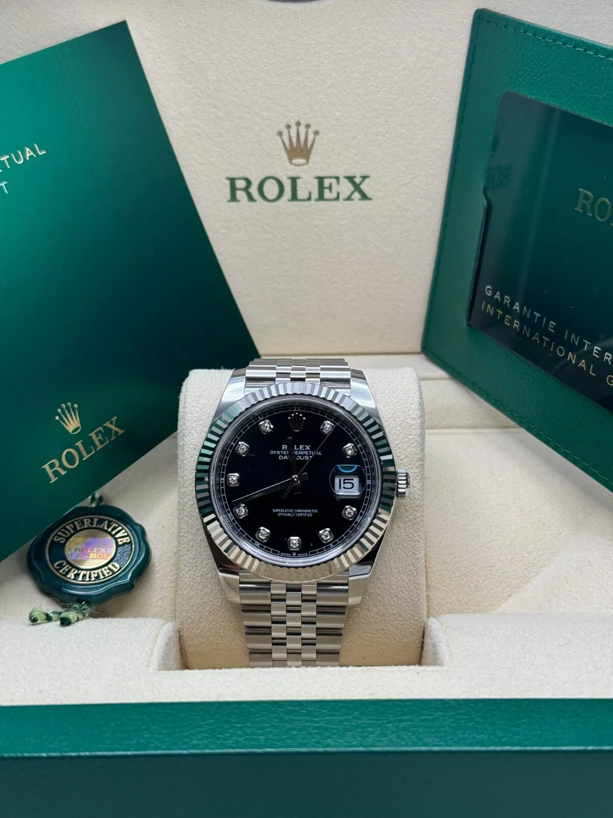 RLX  Datejust 41mm 126334 Black Diamond Oyster Stainless Steel Mens Watch