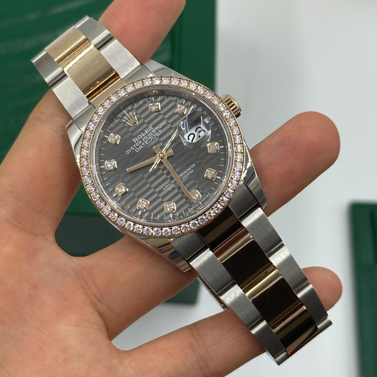 RLX  Datejust 36mm 126281 Slate Fluted Motif Diamond Dial Diamond Bezel and Oyster Bracelet