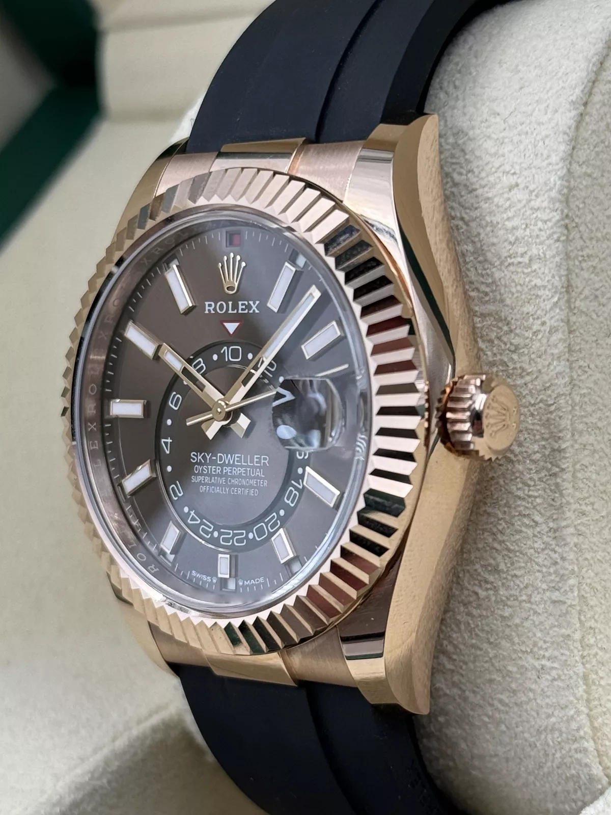 RLX  Sky-Dweller 42mm Rose Gold Chocolate Dial Oysterflex - 336235