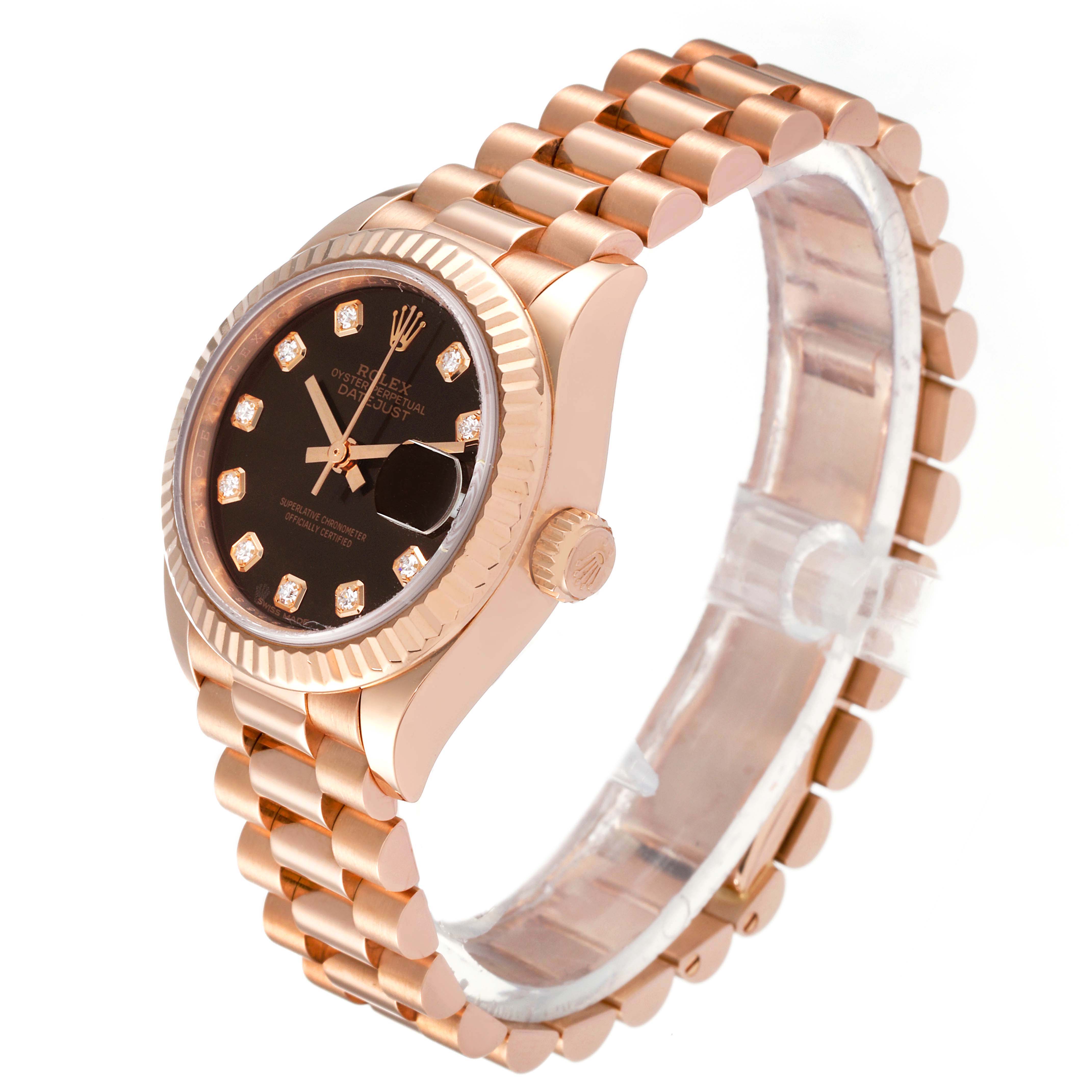 RLX Lady-Datejust 28mm 279175 Chocolate Diamond-Set Dial President Everose Gold