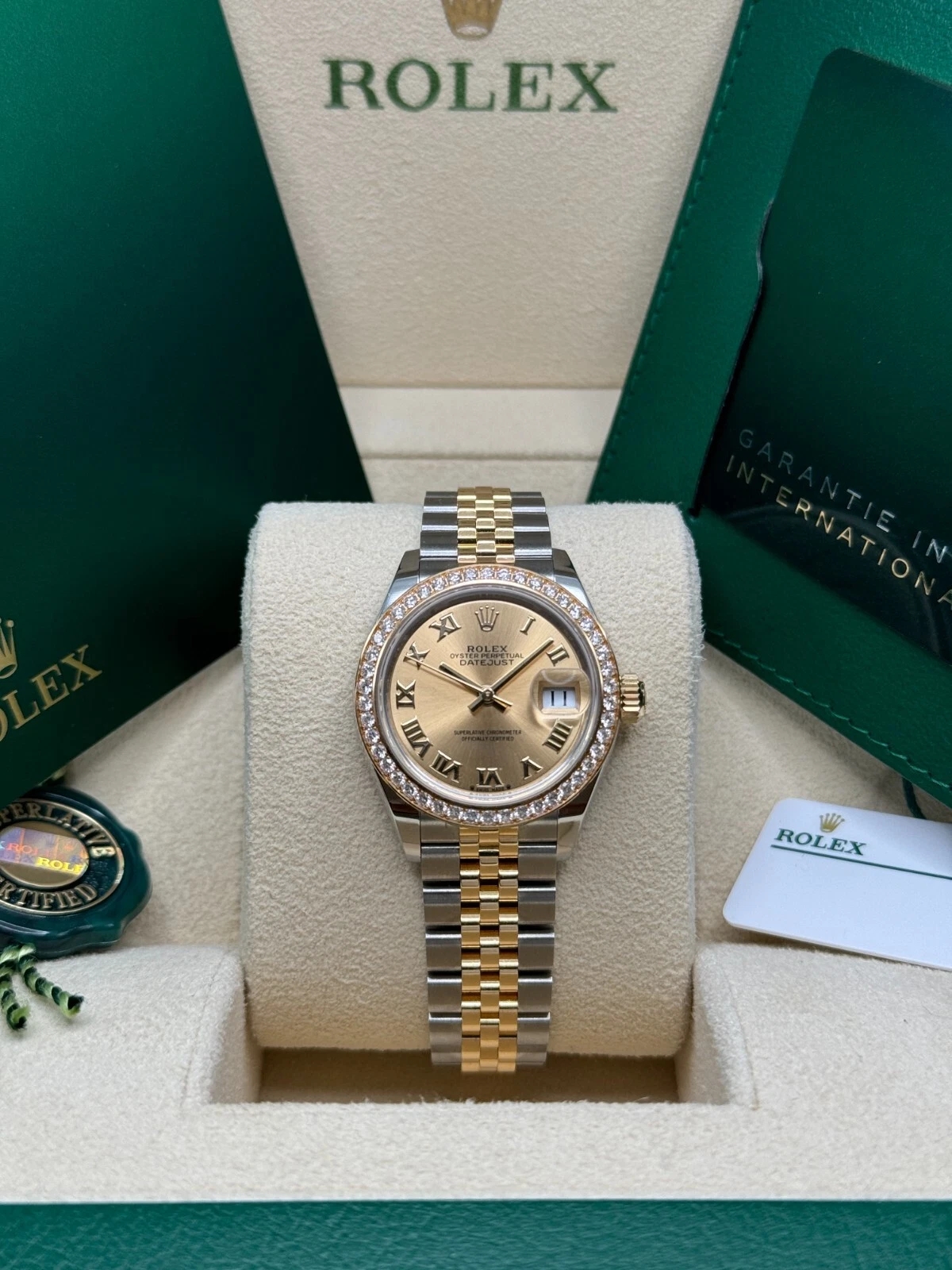 RLX Lady-Datejust 28mm 279383RBR Champagne Roman Dial Yellow Rolesor Oyster Bracelet