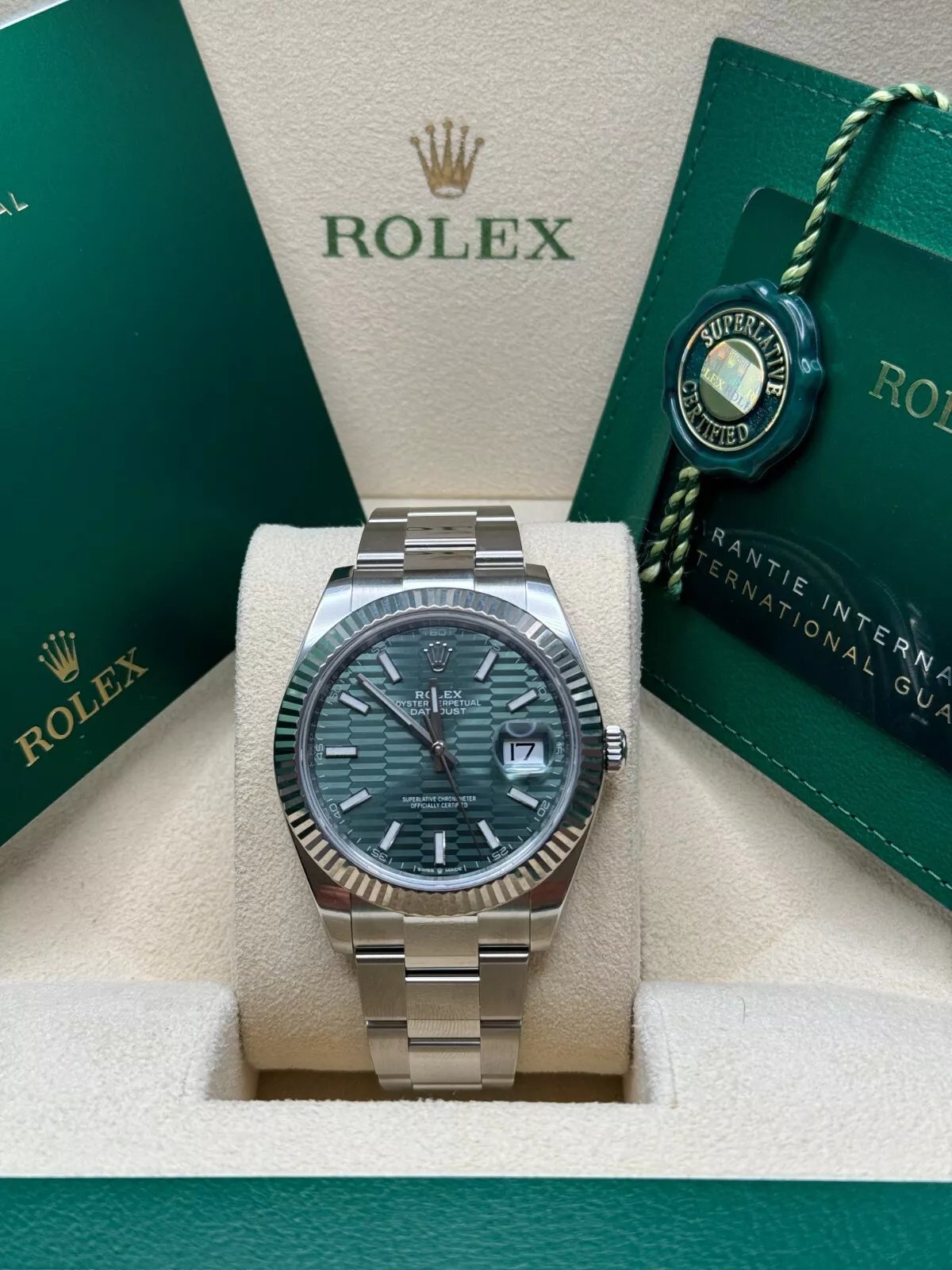 RLX  Datejust 41mm 126334 Mint Green Fluted Motif Dial Oyster Bracelet