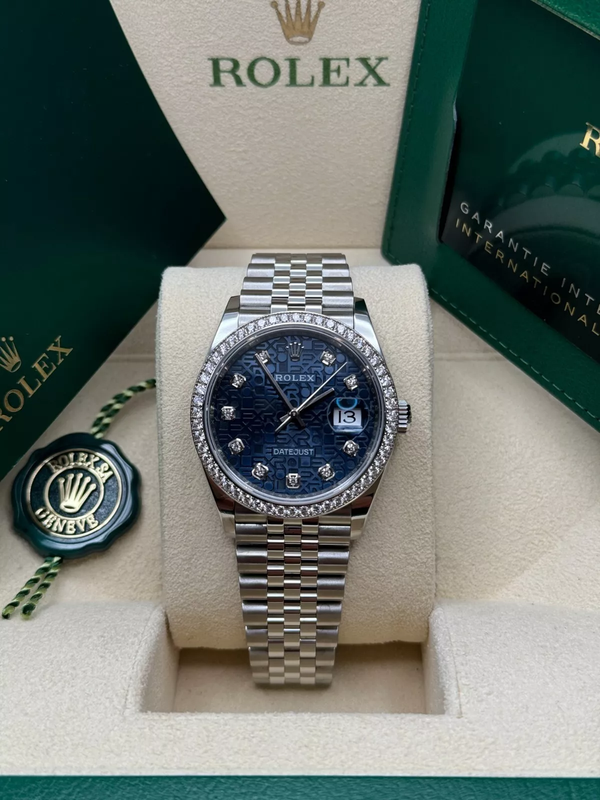 RLX  Datejust 36mm 126284 Blue Jubilee Diamond Dial & Diamond Bezel, Stainless Steel Oyster Bracelet Watch