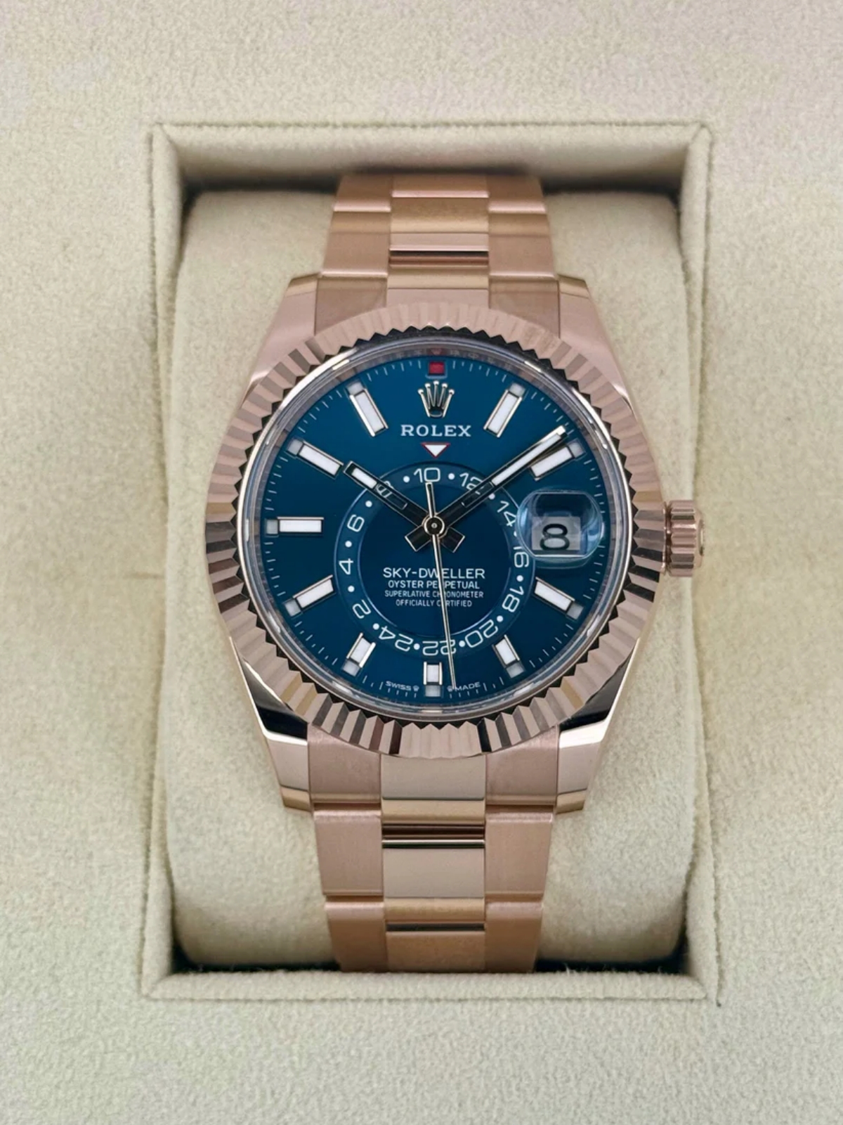 RLX  Sky-Dweller 42mm 336935-0001/0005 Rose Gold Blue Dial Oyster