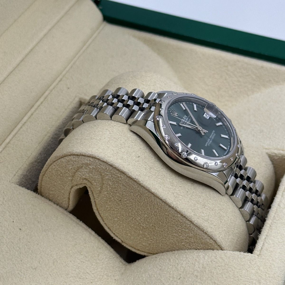 RLX Datejust m278344-0019/0020 Mint Green Dial 31mm Domed Diamond Oyster Watch
