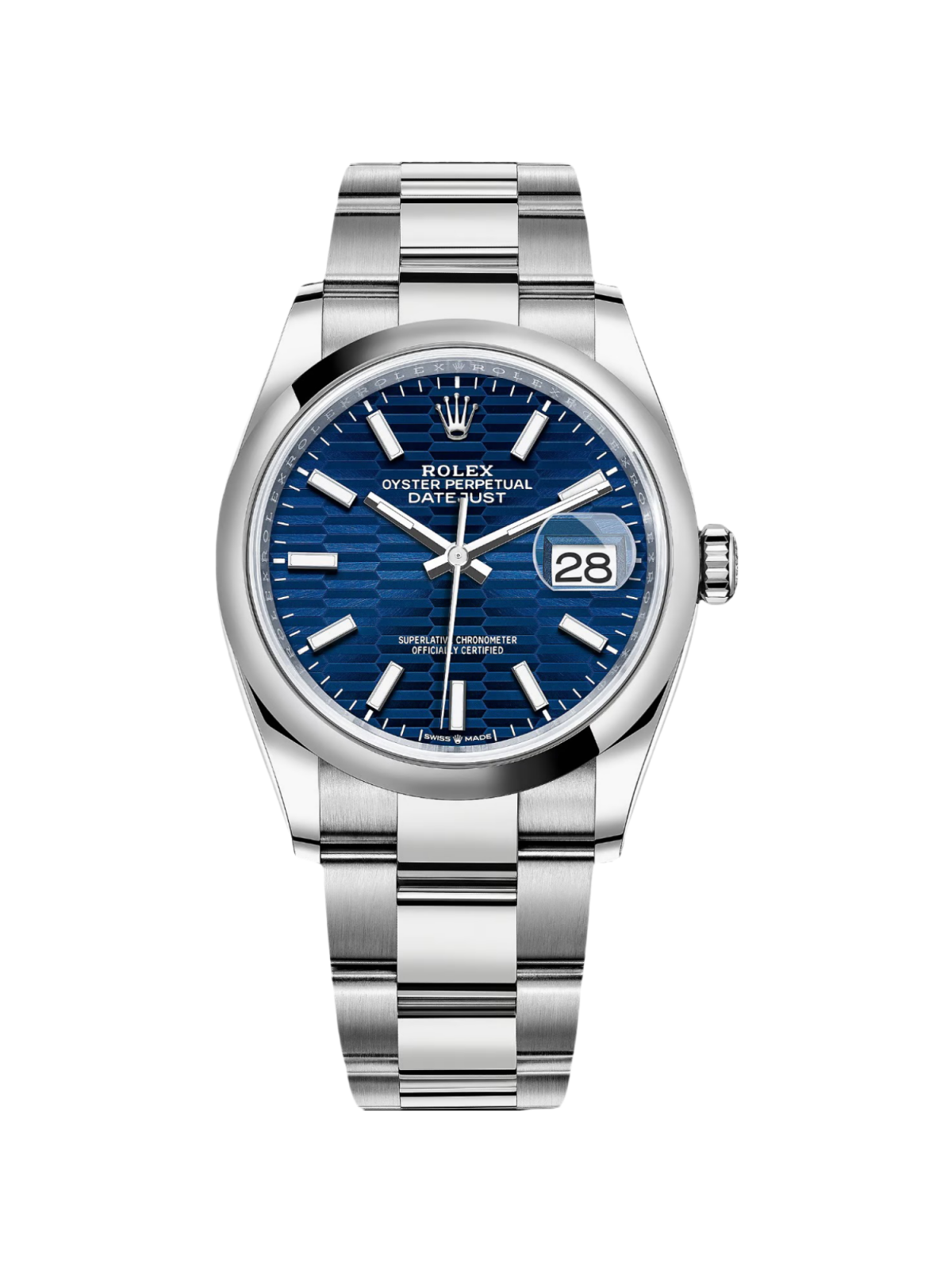 RLX  Datejust 36mm 126200 Oyster Perpetual Blue Fluted Motif Dial Jubilee Stainless Steel