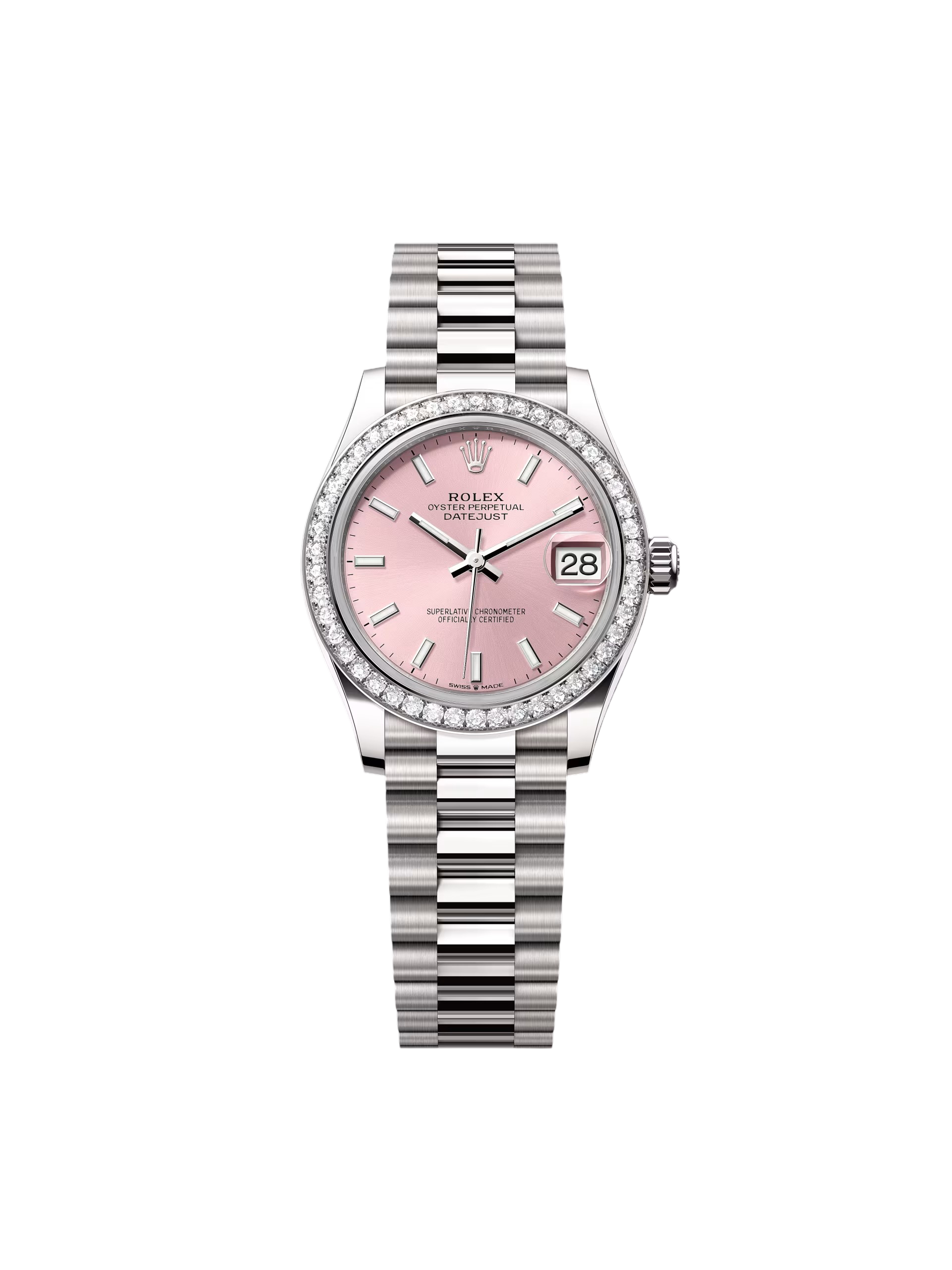 RLX Datejust m278289RBR-0013 Pink Dial White Gold President Watch