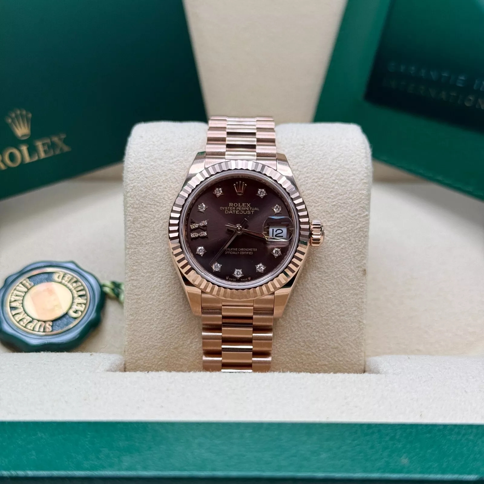 RLX Lady-Datejust 28mm 279175 Chocolate Diamond-Set Dial President Everose Gold