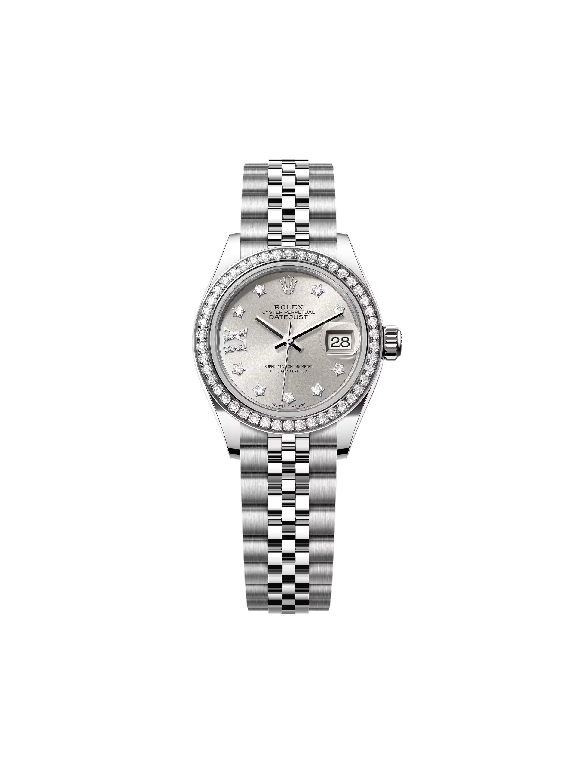 RLX Lady-Datejust 28mm 279384RBR Silver Diamond Dial & Diamond Bezel, Stainless Steel Jubilee Bracelet Women's Watch