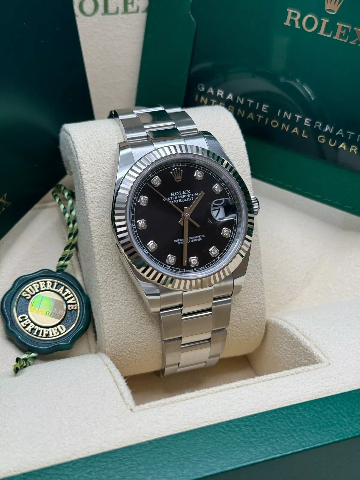 RLX  Datejust 41mm 126334 Black Diamond Oyster Stainless Steel Mens Watch