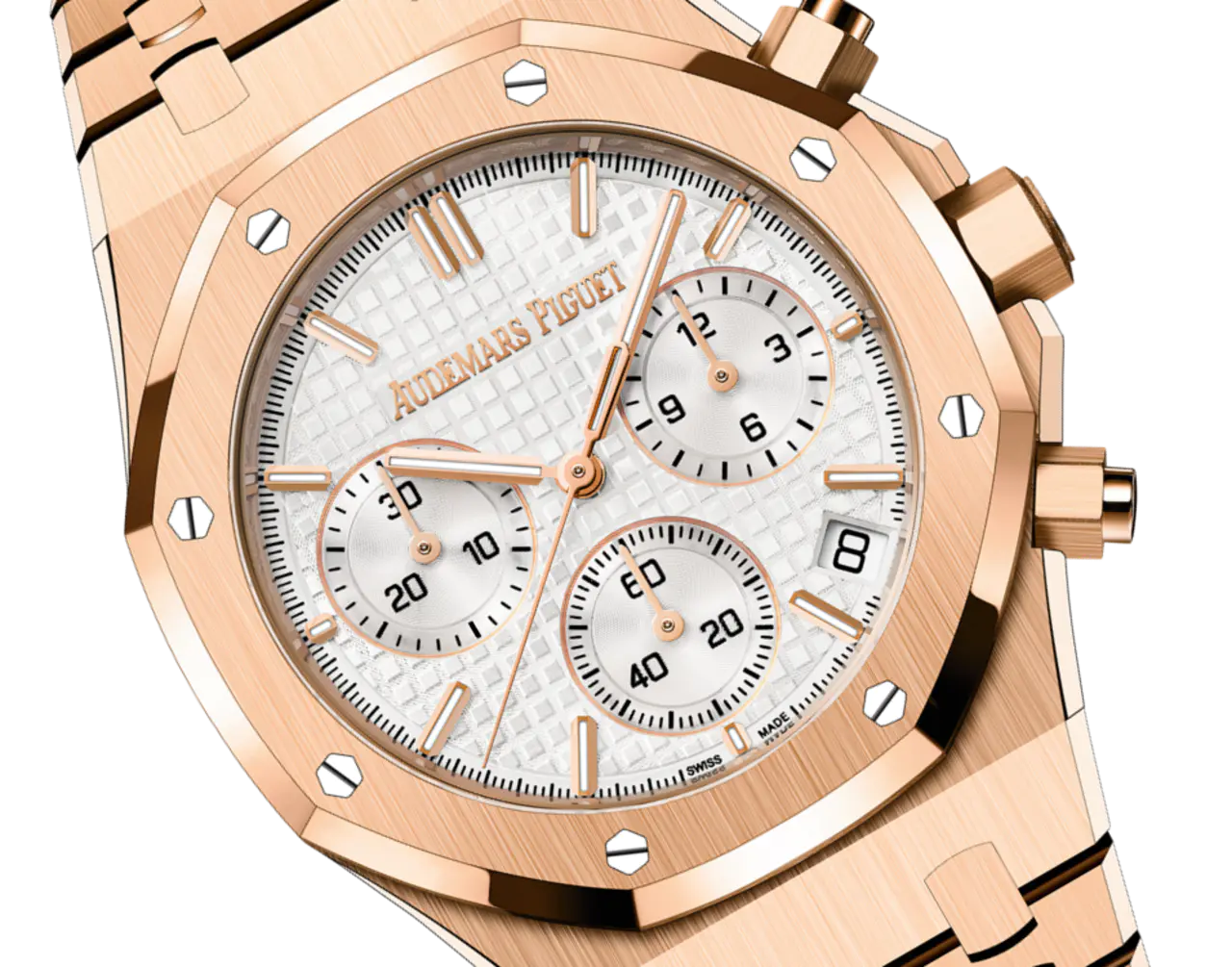 A&P ROYAL OAK Pink Gold Silver-Toned Dial CHRONOGRAPH 41mm