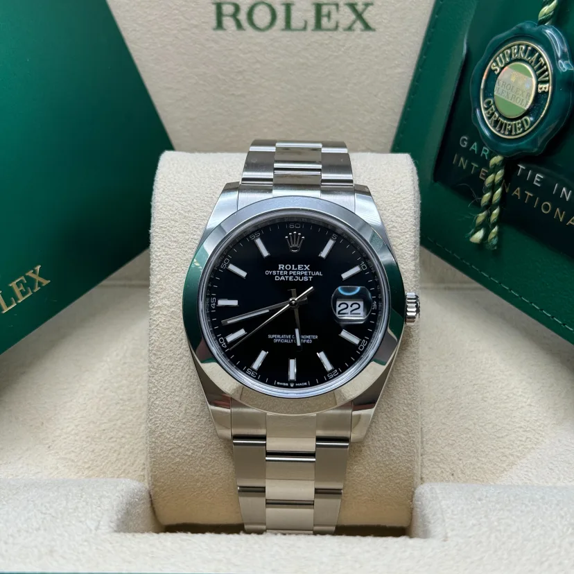RLX Datejust 41mm 126300 Black Index Oyster 41mm Stainless Steel Watch