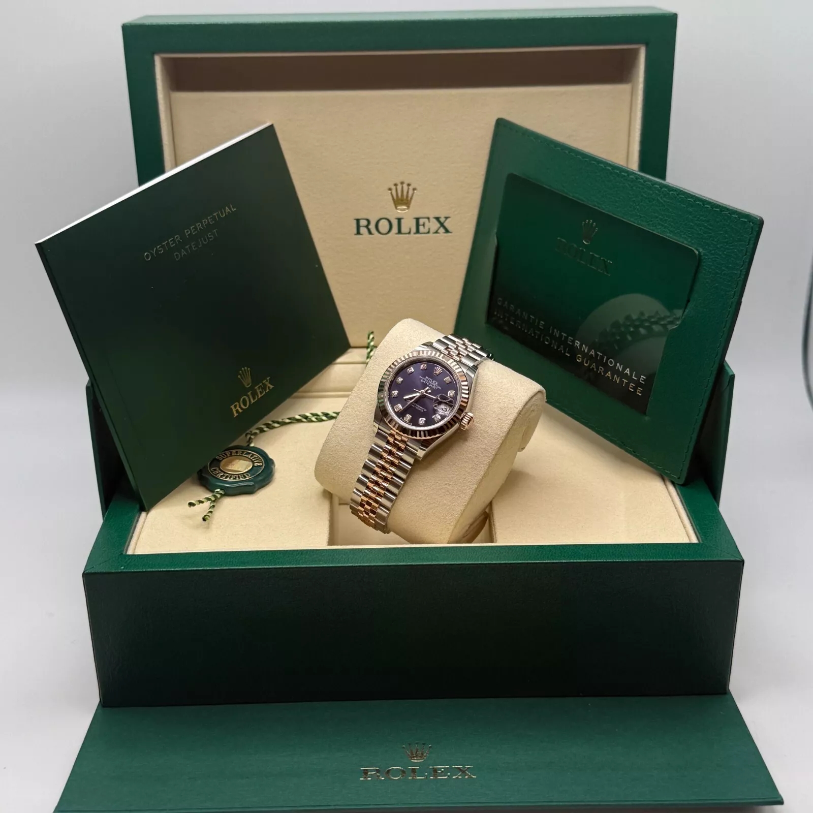 RLX Lady-Datejust 28mm 279171 Aubergine Diamond Oyster Stainless Steel and Rose Gold
