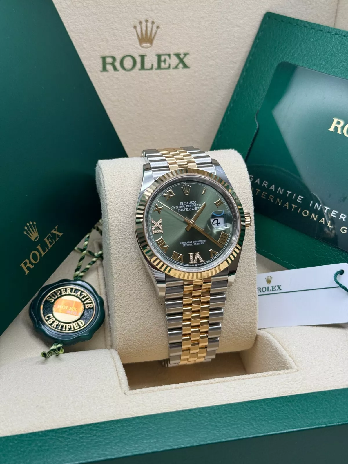 RLX  Datejust 36mm 126233 Olive-green Roman Diamond Dial Two-Tone Jubilee Bracelet