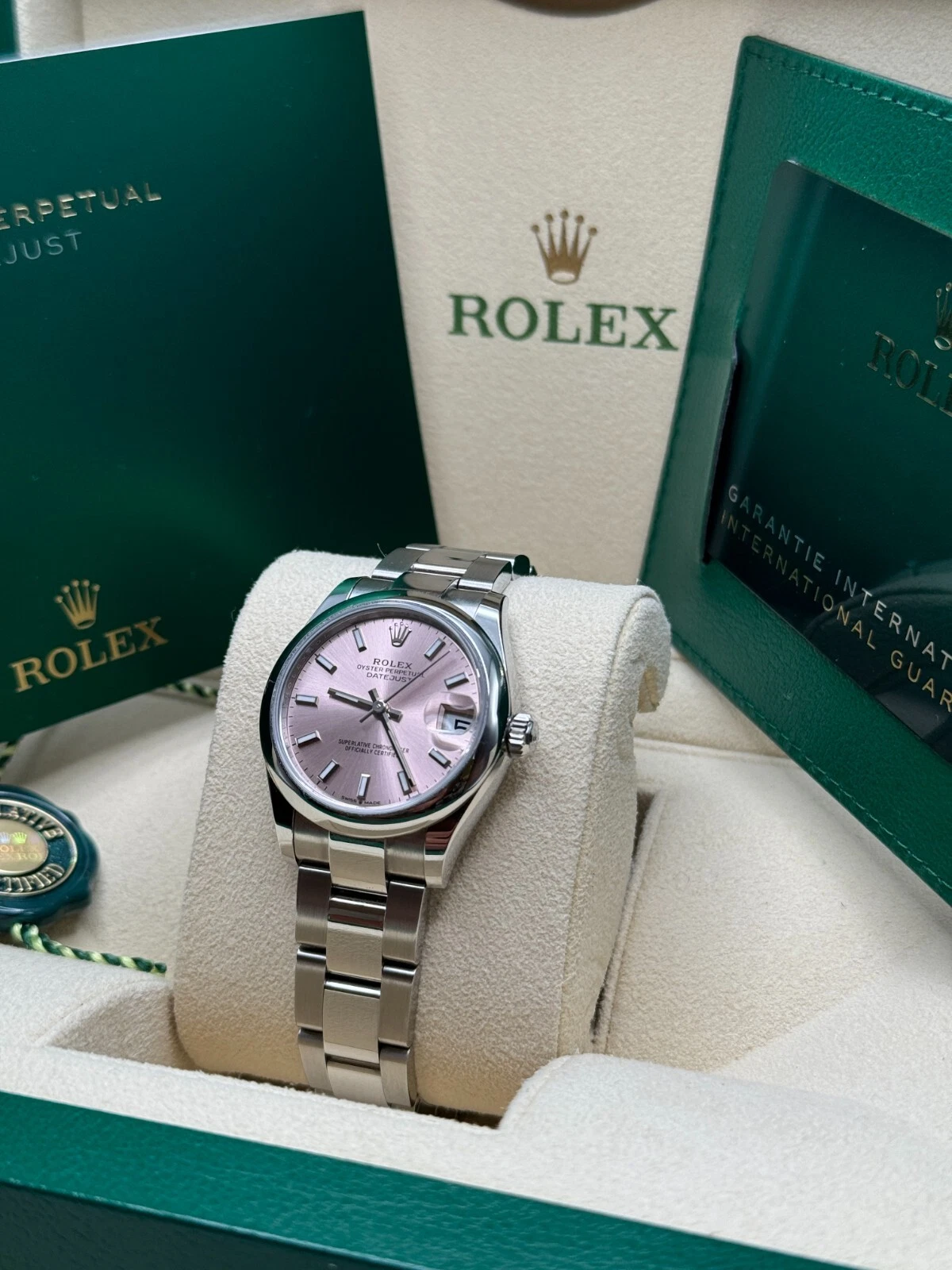 RLX Datejust m278240-0007/0008 31mm Pink Index Domed Bezel Oyster Oystersteel