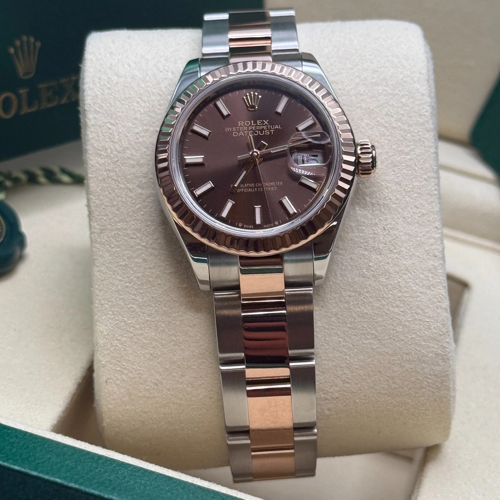 RLX Lady-Datejust 28mm 279171 Chocolate Index Oyster Stainless Steel and Rose Gold