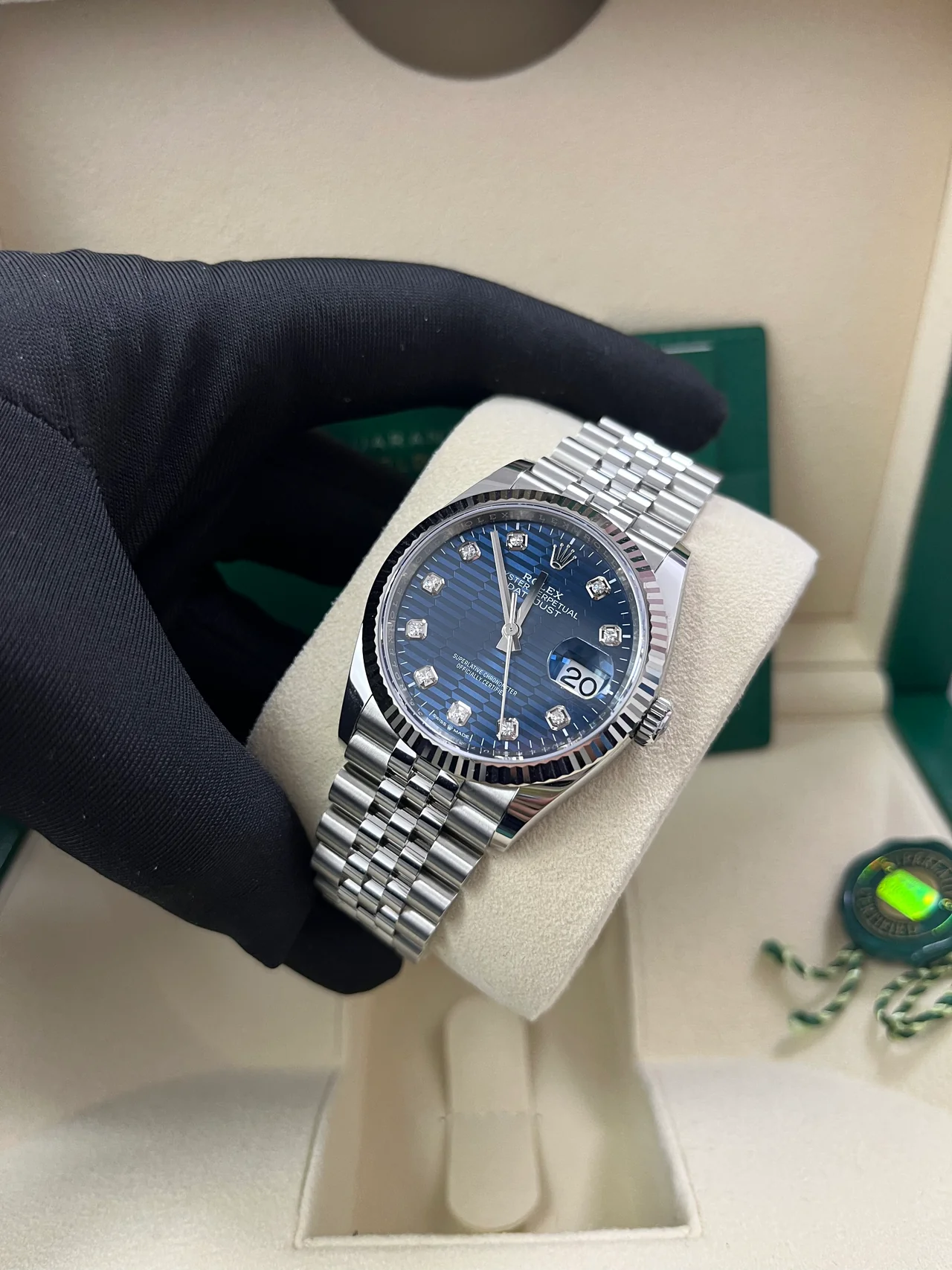 RLX  Datejust 36mm 126234 Blue Fluted Motif Diamond Dial Jubilee Bracelet Watch