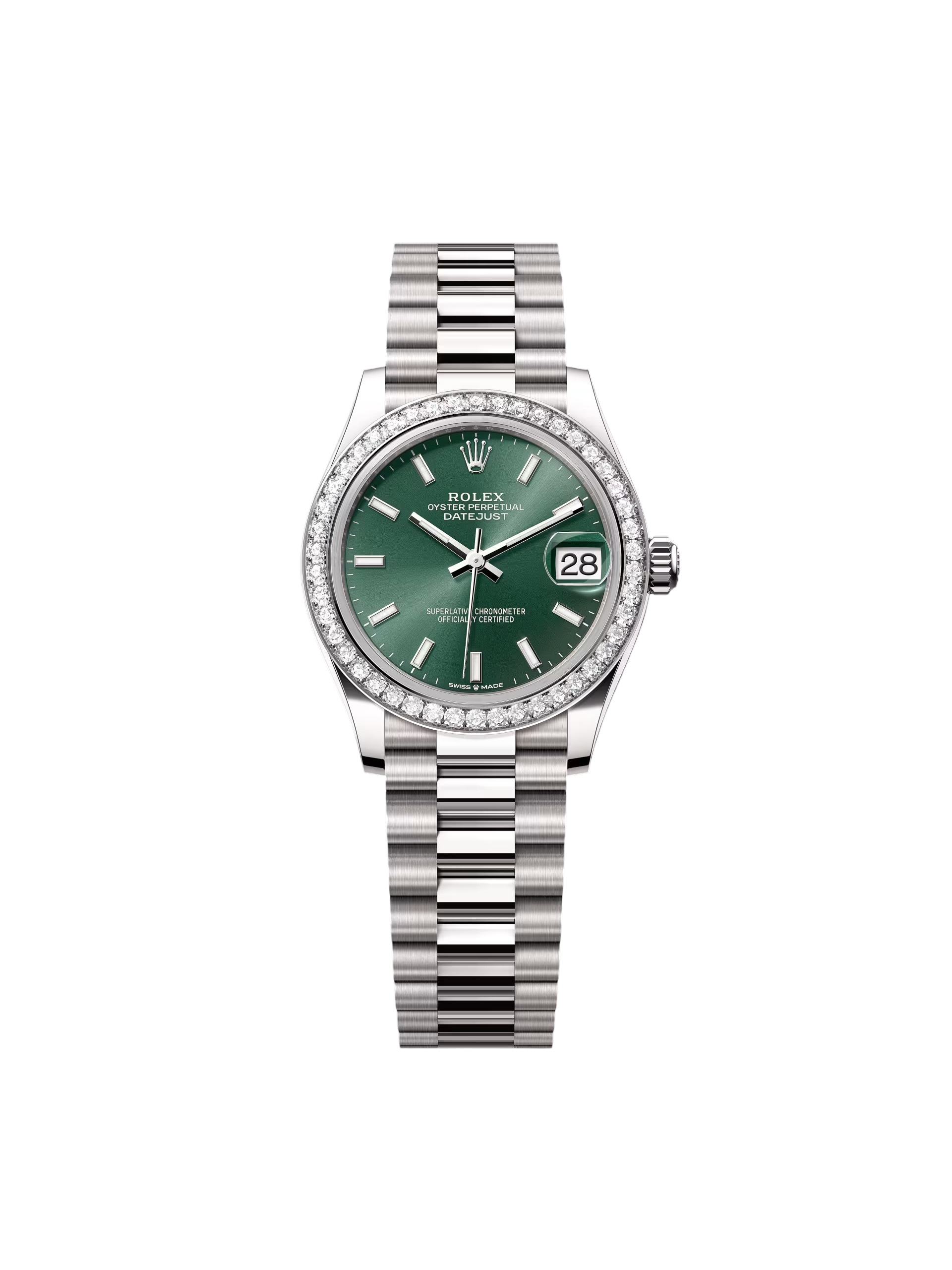 RLX Datejust m278289RBR-0015 Mint Green Dial White Gold President Watch