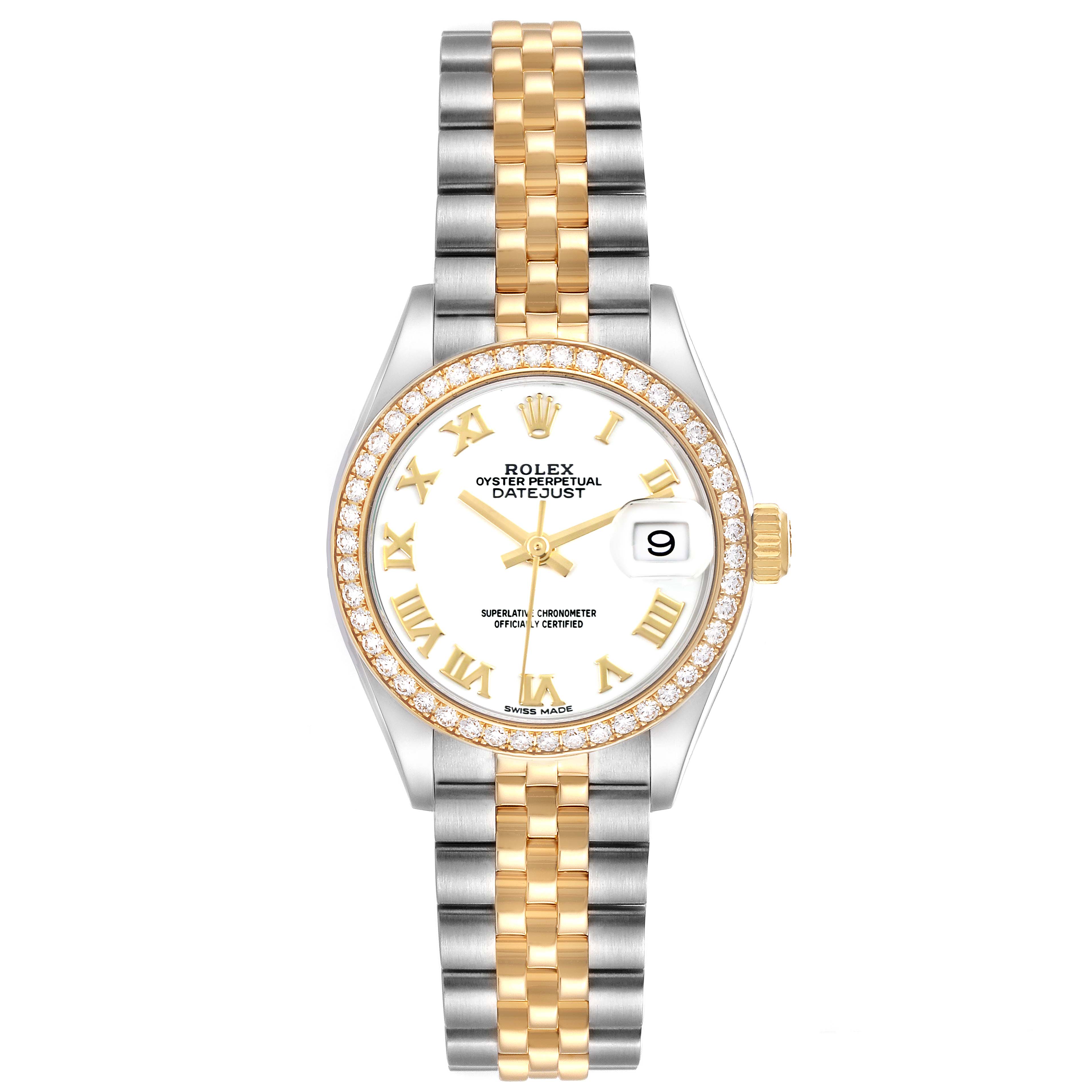 RLX Lady-Datejust 28mm 279383RBR White Roman Dial Yellow Rolesor Oyster Bracelet
