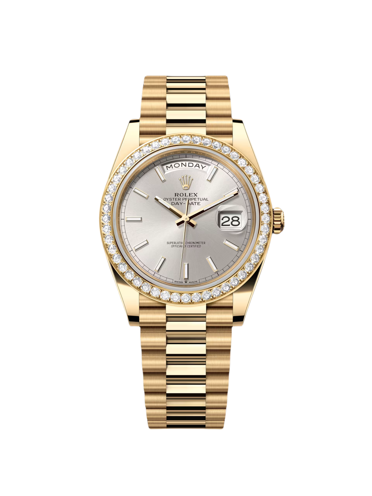RLX Day-Date 40mm Champaign Dial and Diamond Bezel Yellow Gold President Bracelet 228348RBR-0008