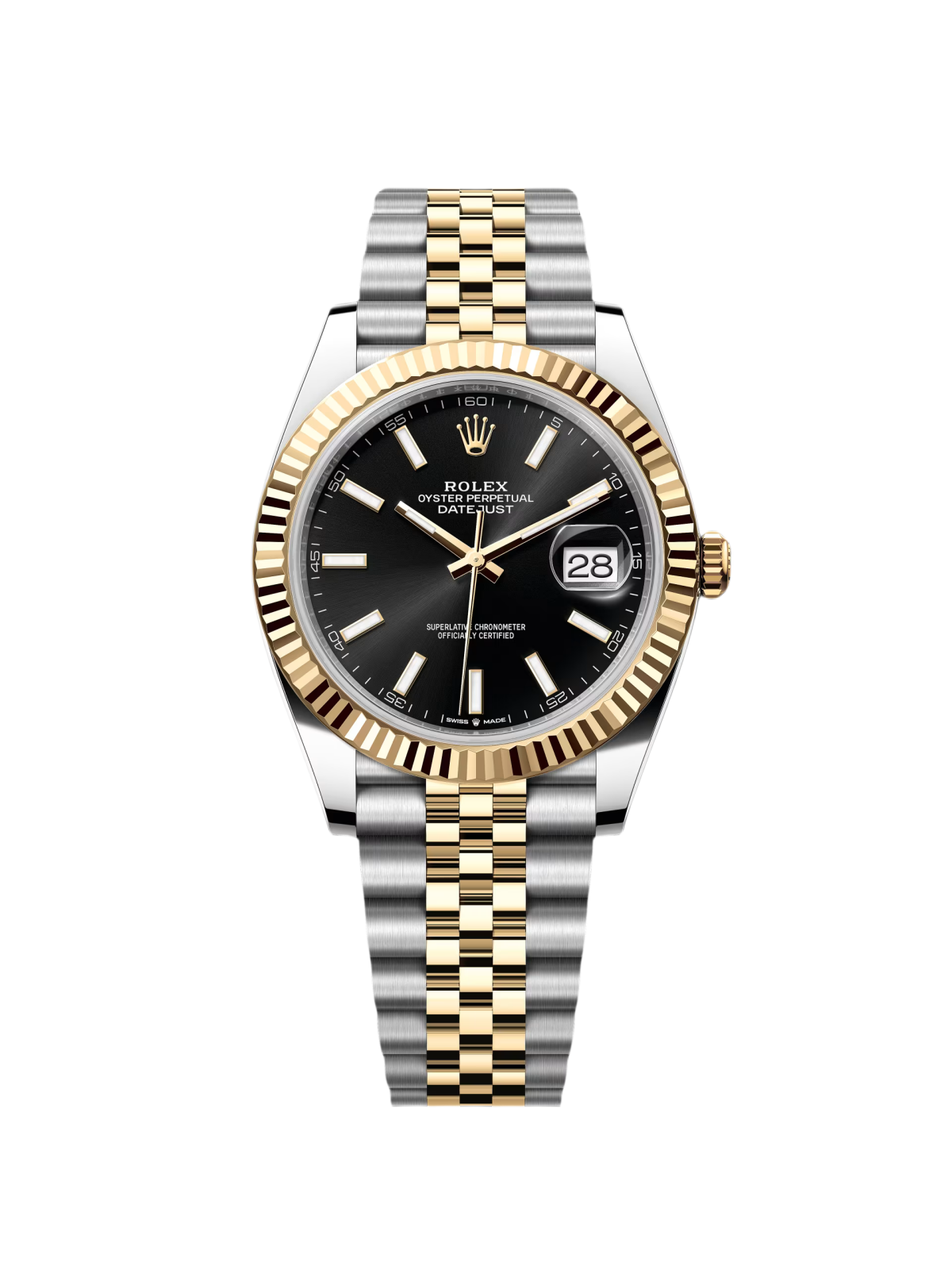 RLX  Datejust 41mm Two-Tone Yellow Gold Fluted Bezel Black Index Dial Jubilee - 126333