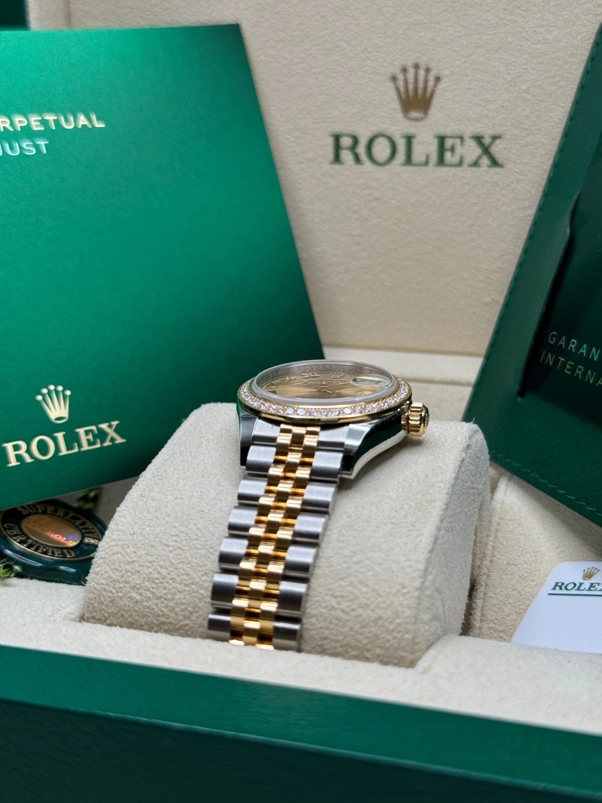 RLX Lady-Datejust 28mm 279383RBR Champagne Roman Dial Yellow Rolesor Oyster Bracelet