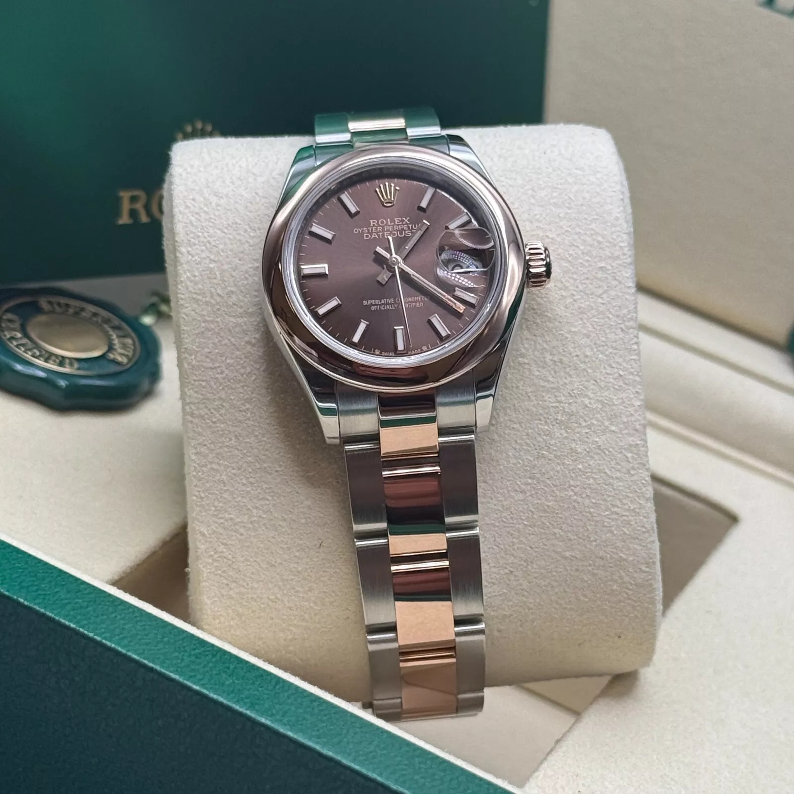 RLX Lady-Datejust 28mm  279161 Chocolate Stick Dial, Two Tone Stainless Steel & 18K Rose Gold Oyster Bracelet Women's Watch