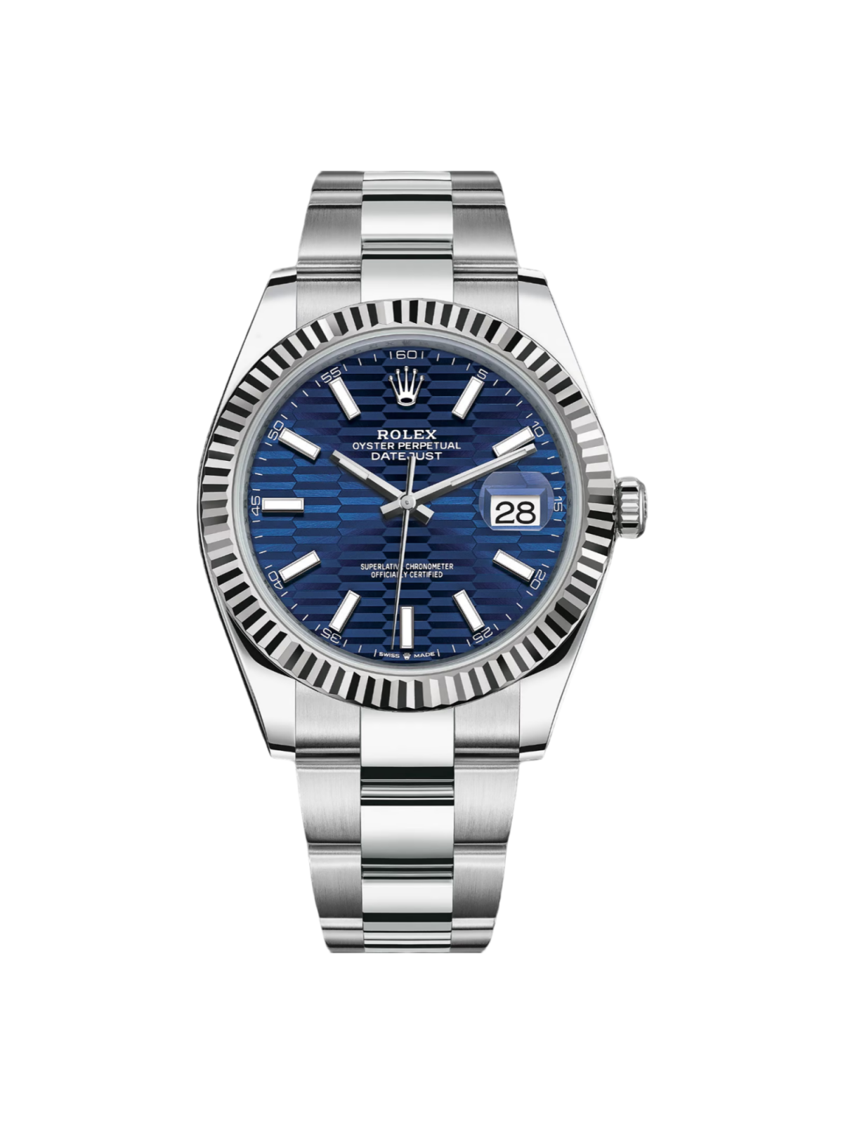 RLX  Datejust 41mm Blue Fluted Motif Index Dial Jubilee Bracelet Watch - 126334