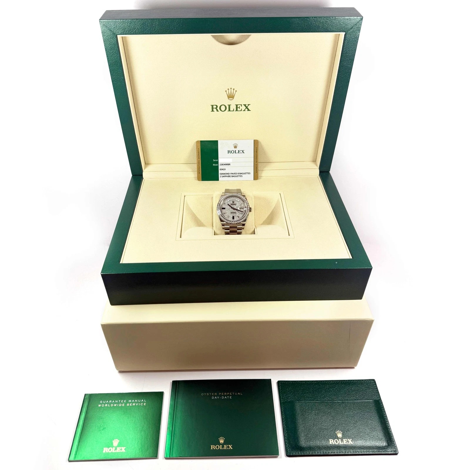 RLX 228349RBR-0036 Day-Date 40mm 18k White Gold Paved With Diamonds Watch