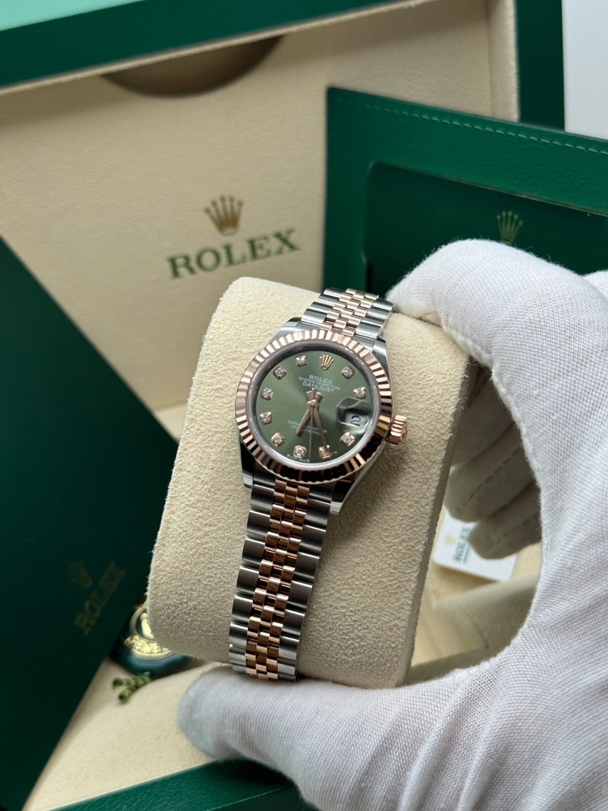 RLX Lady-Datejust 28mm 279171 Green Diamond Oyster Stainless Steel and Rose Gold