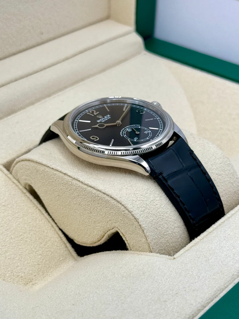 Rolex 1908 White Gold Black Dial Black Alligator Strap - 52509-0002
