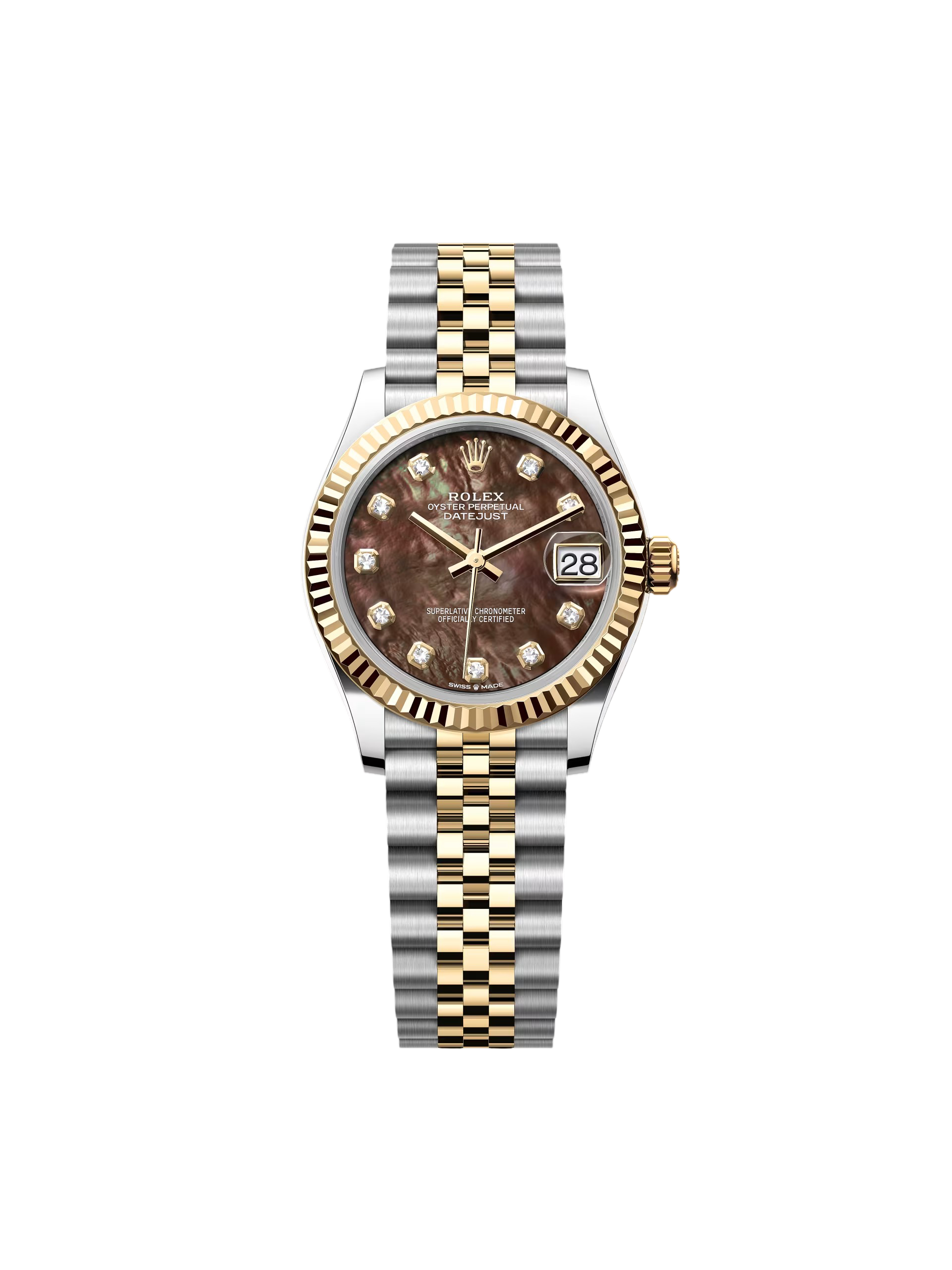 RLX Datejust m278273-0023/0024 31mm Black Mother-of-Pearl Dial Stainless Steel and Yellow Gold Oyster Watch
