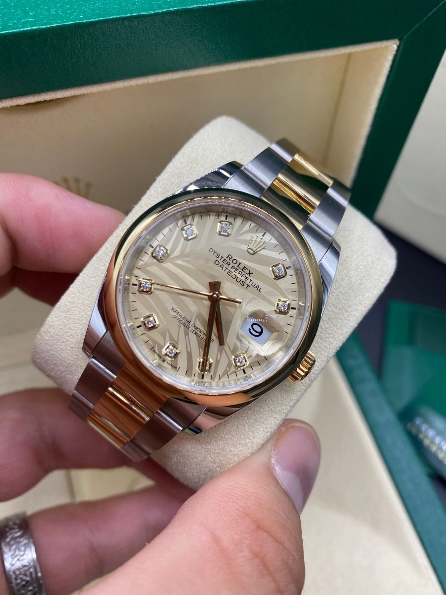 RLX  Datejust 36mm 126203 Golden Palm Dial Domed Bezel Oyster Bracelet